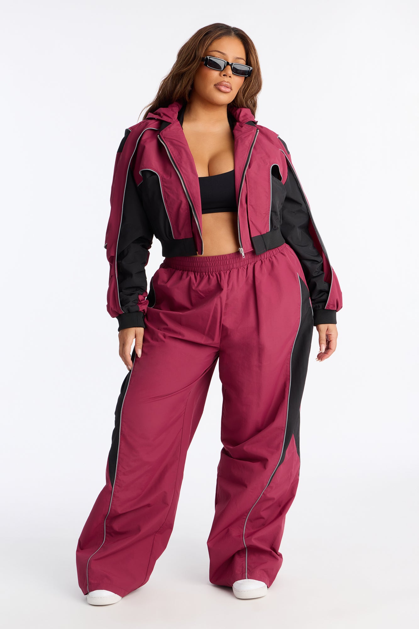 Set The Trend Windbreaker Jacket - Burgundy/combo