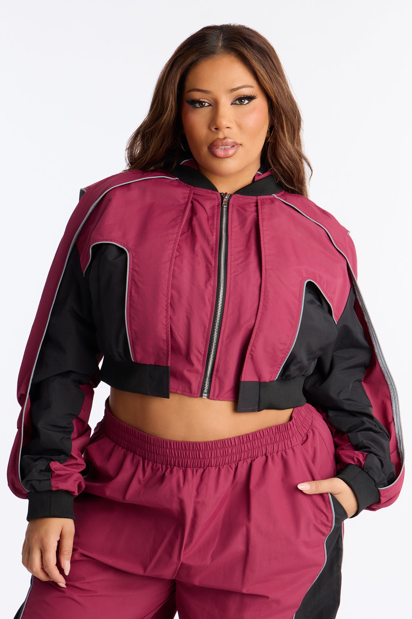 Set The Trend Windbreaker Jacket - Burgundy/combo