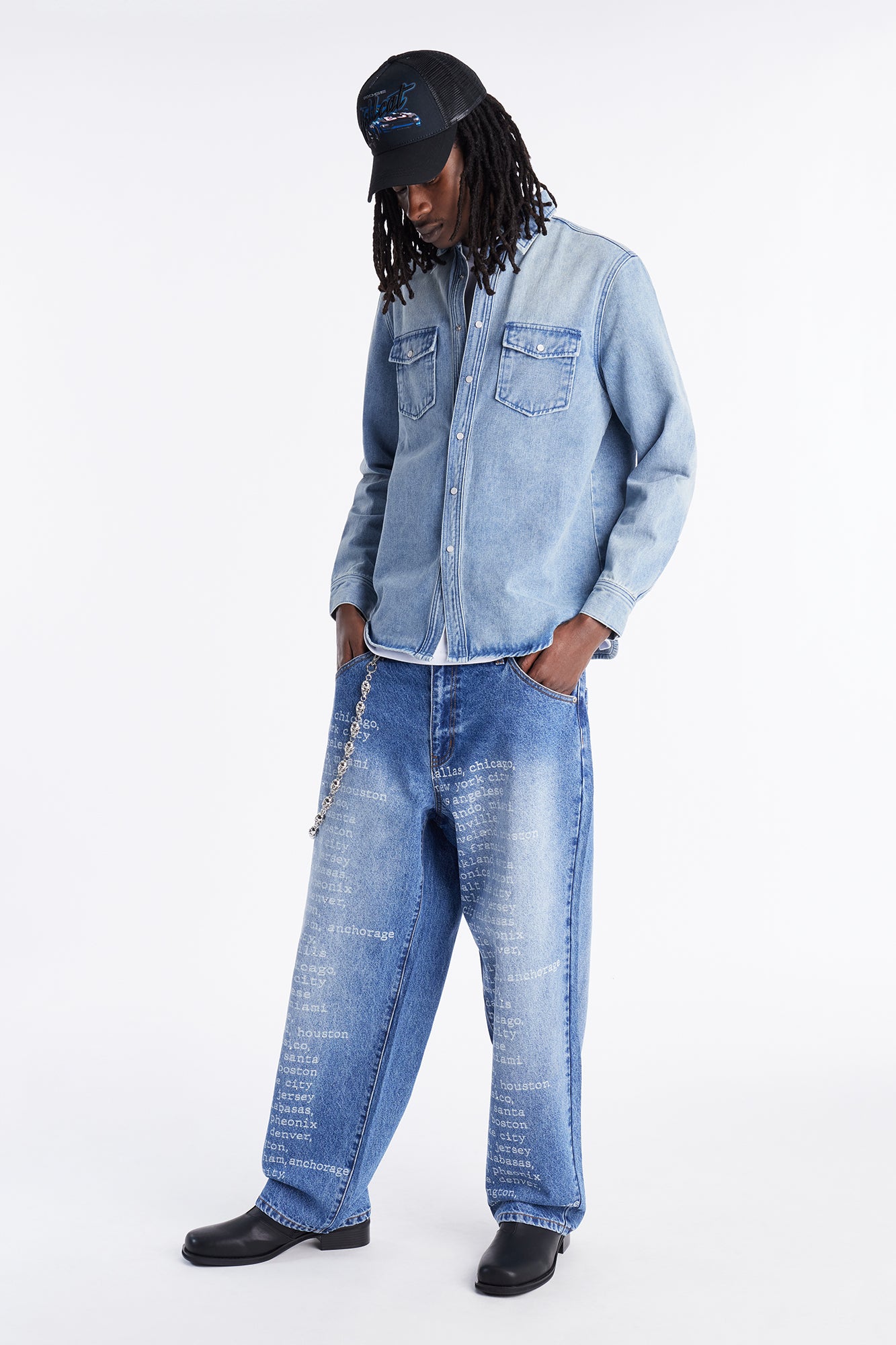 Rodeo Denim Button Up Shirt - Light Blue Wash