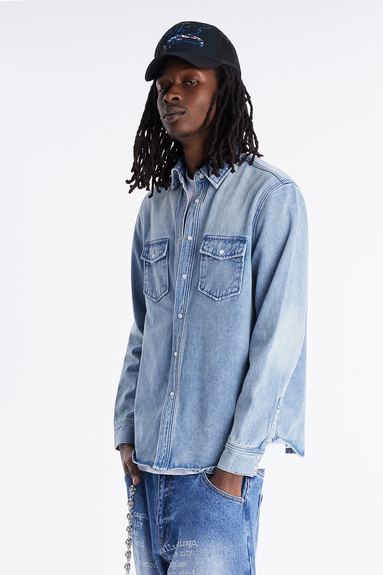 Rodeo Denim Button Up Shirt - Light Blue Wash