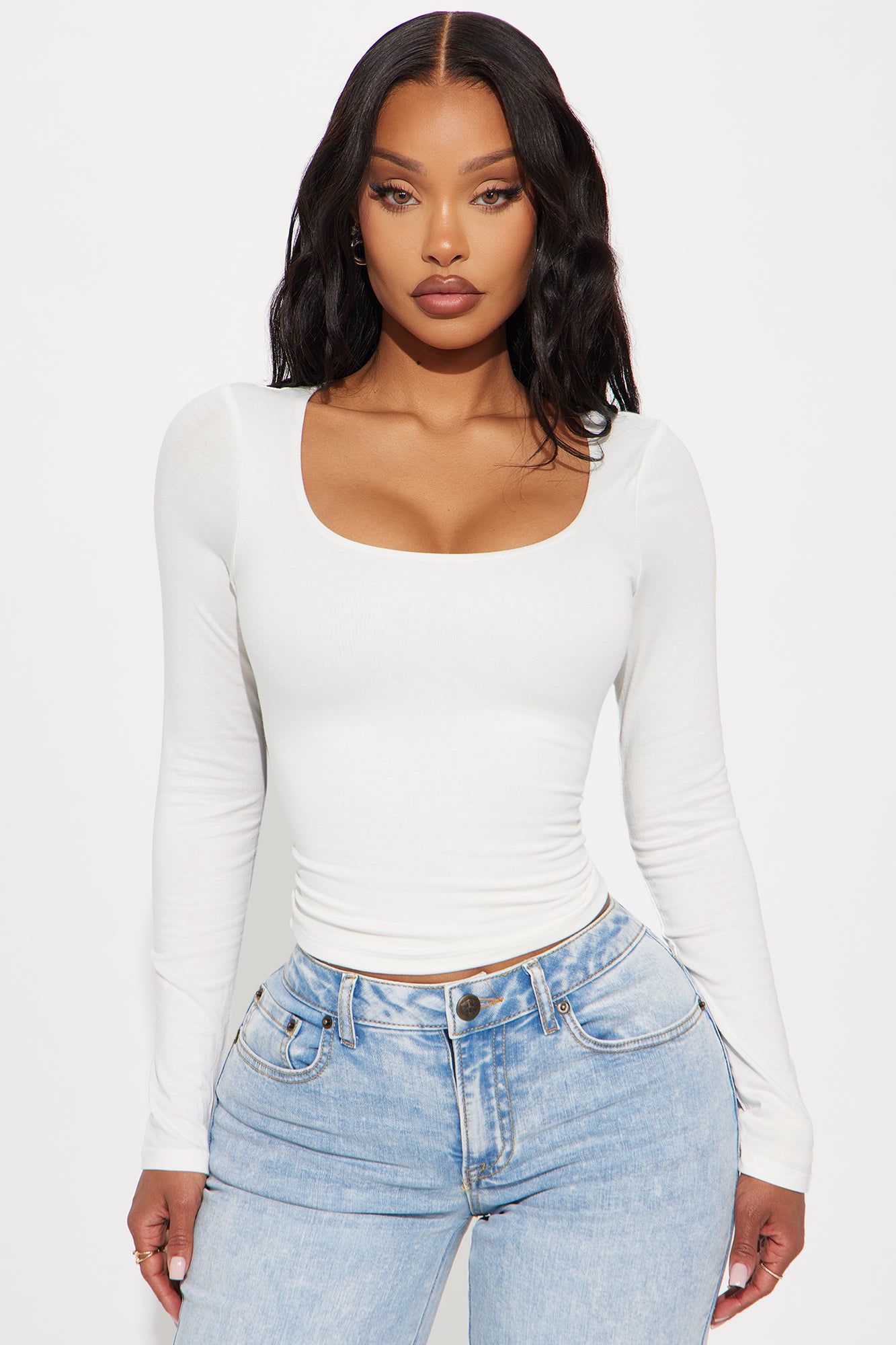 Maya Double Lined Long Sleeve Top - White