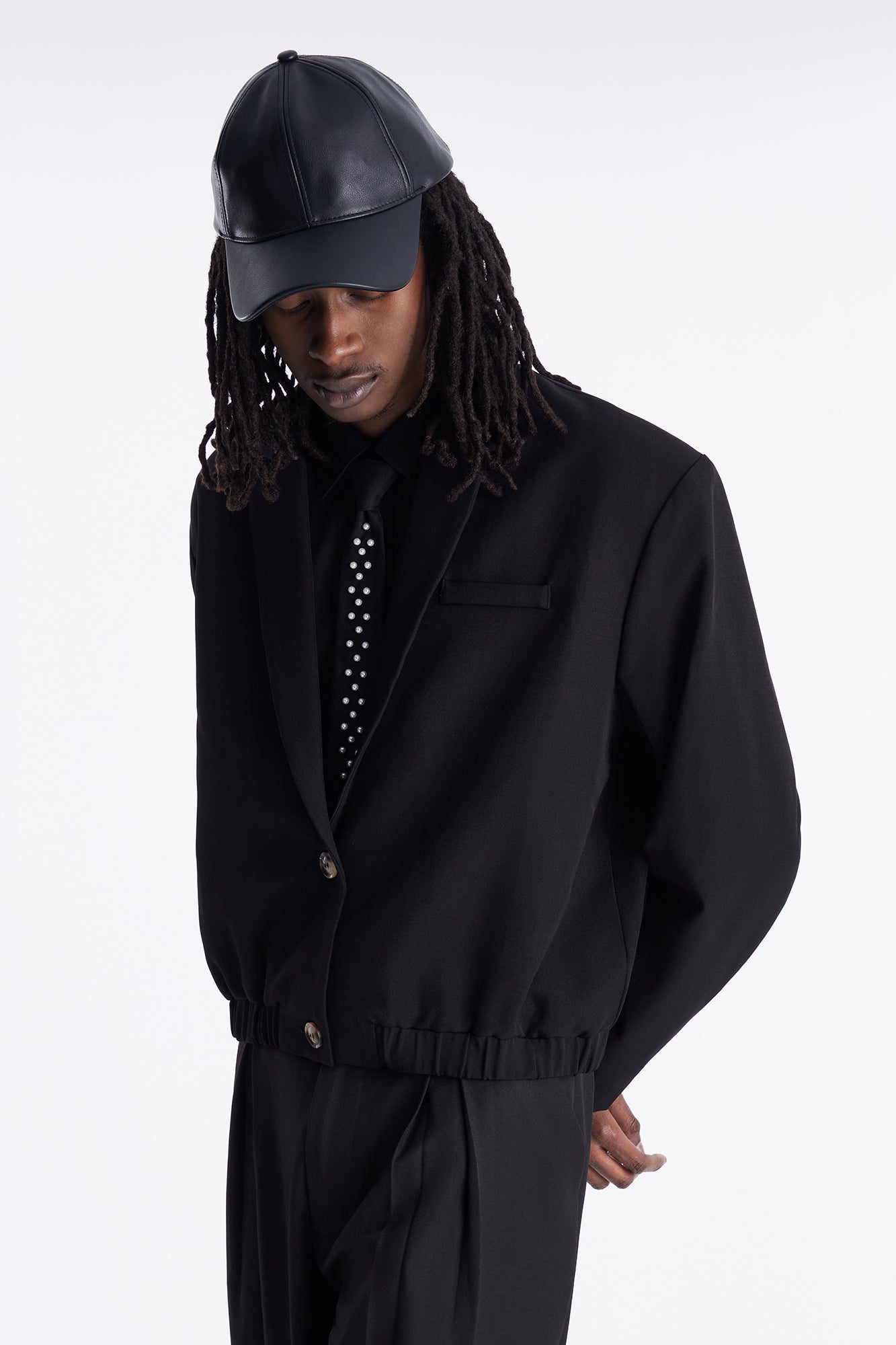 Cropped Strikeout Blazer Bomber Jacket - Black