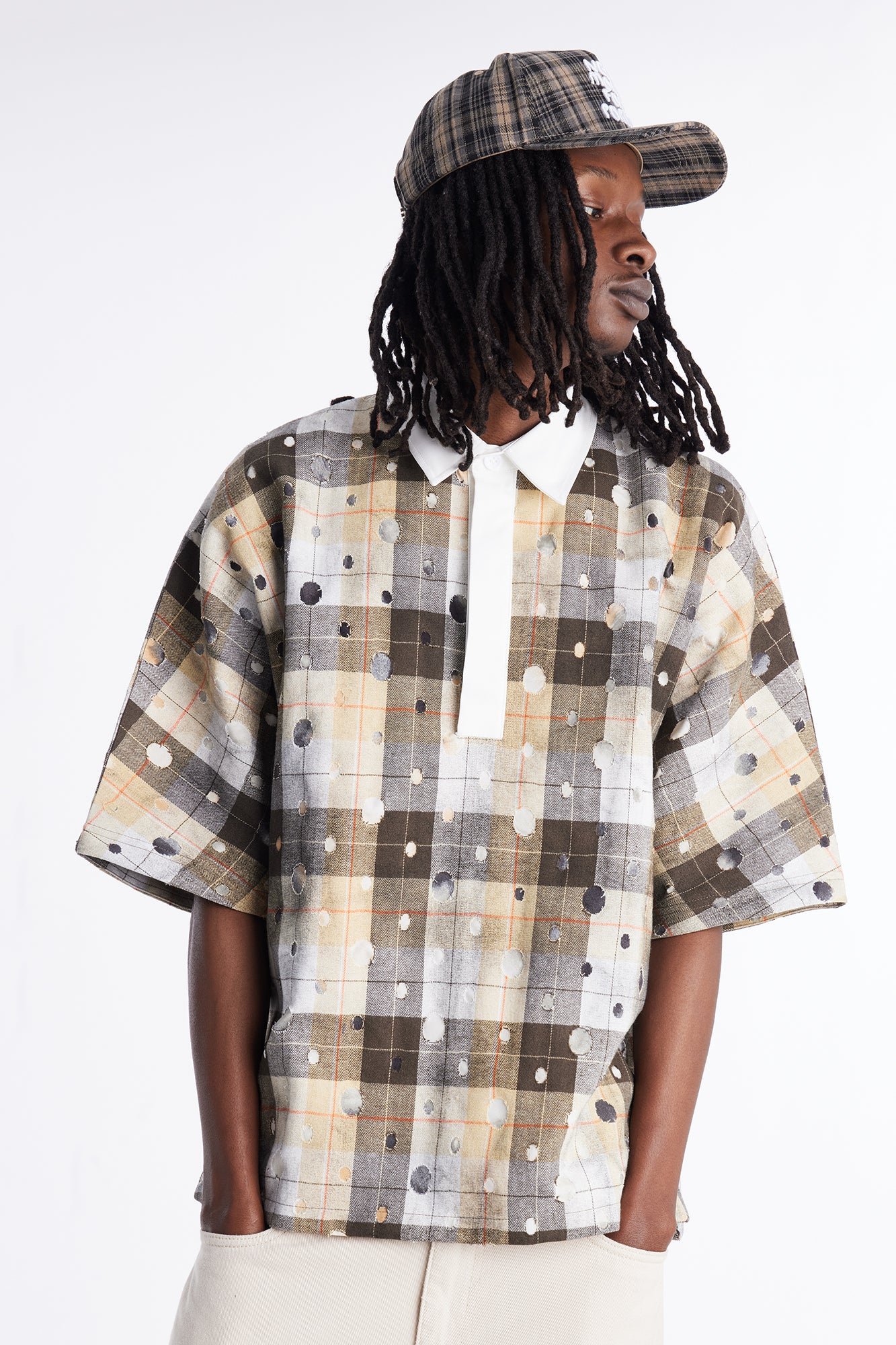 Oversized Ripped Intentions Polo Shirt - Brown