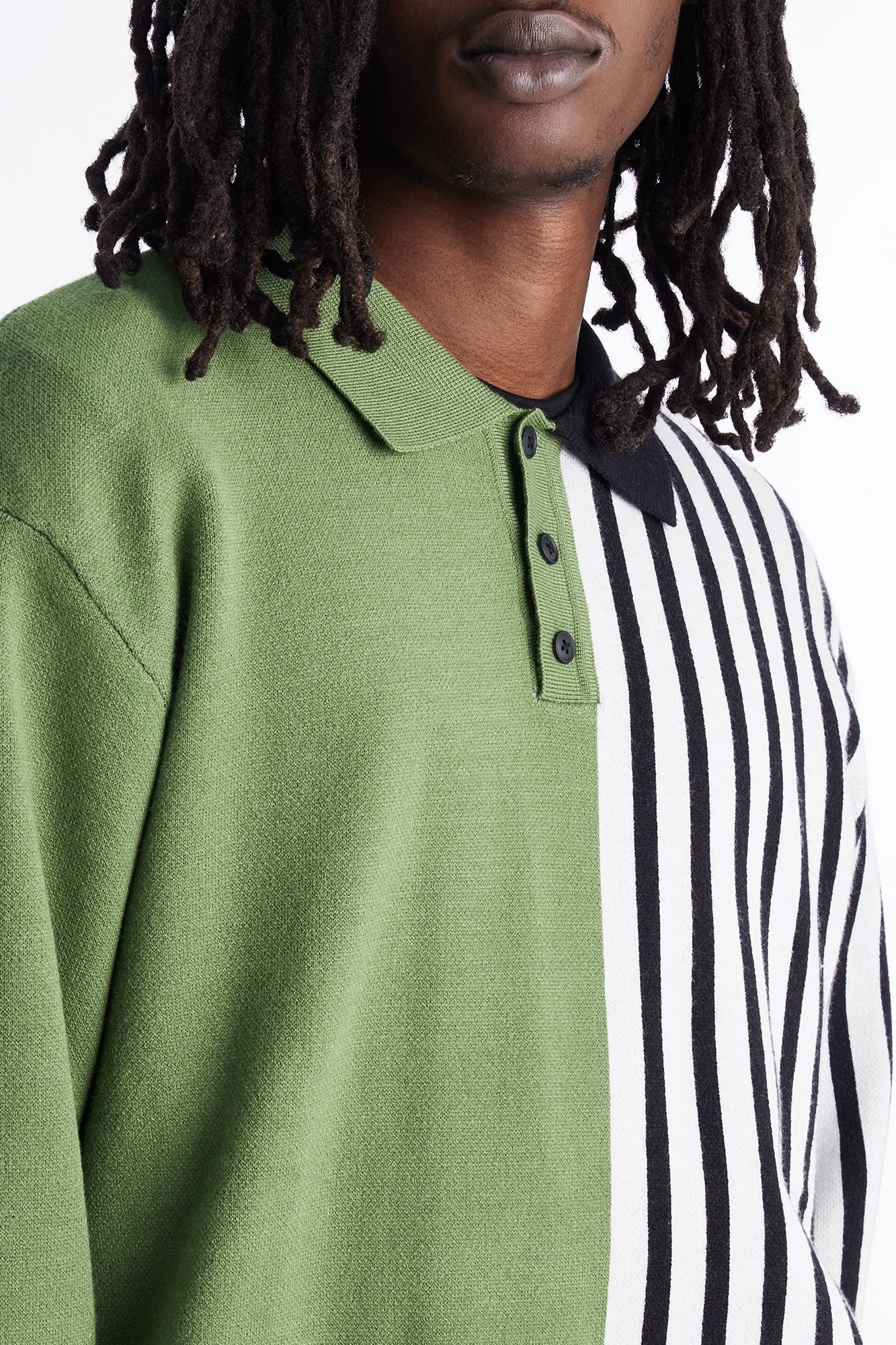 Half Striped Sweater Polo - Green