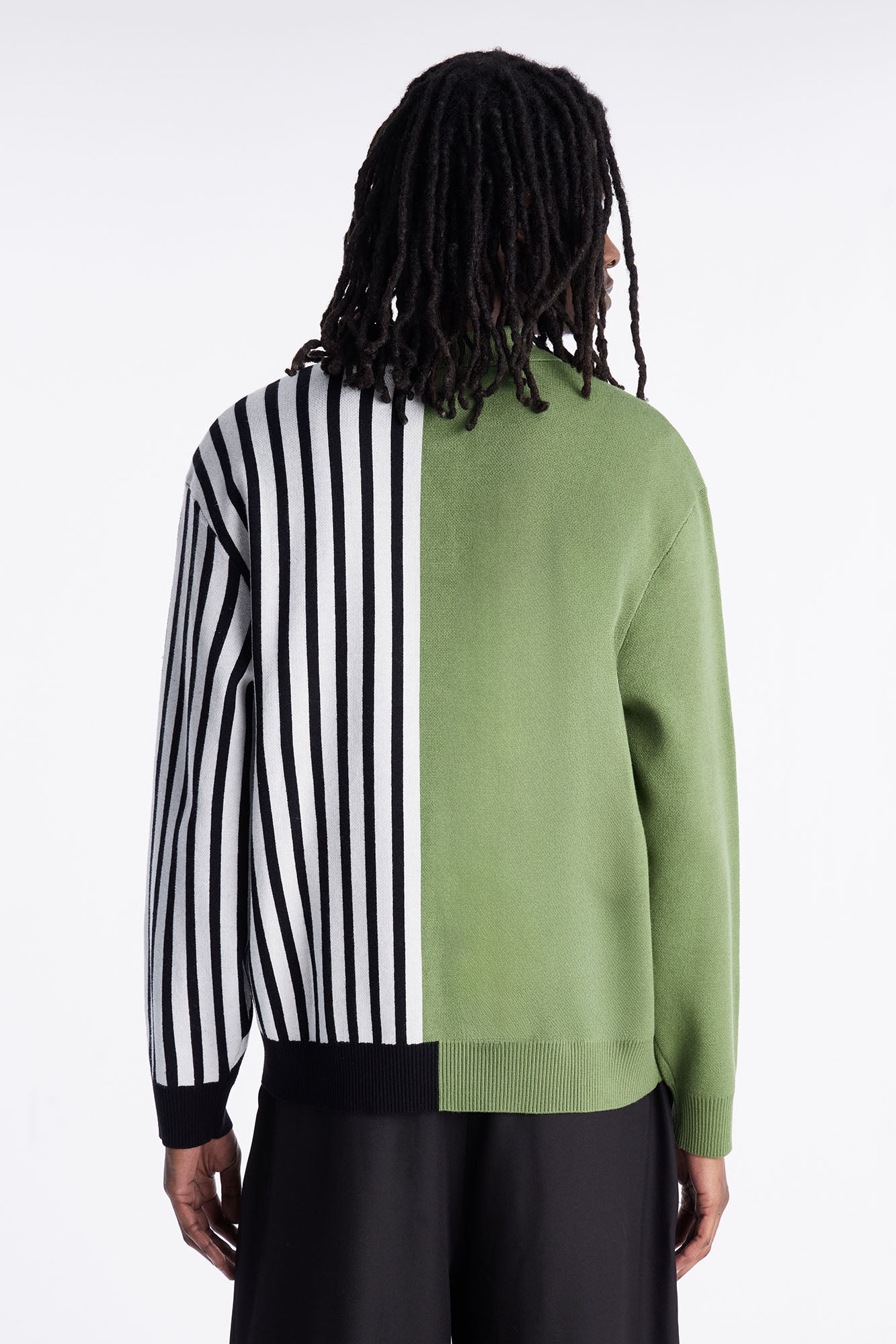 Half Striped Sweater Polo - Green
