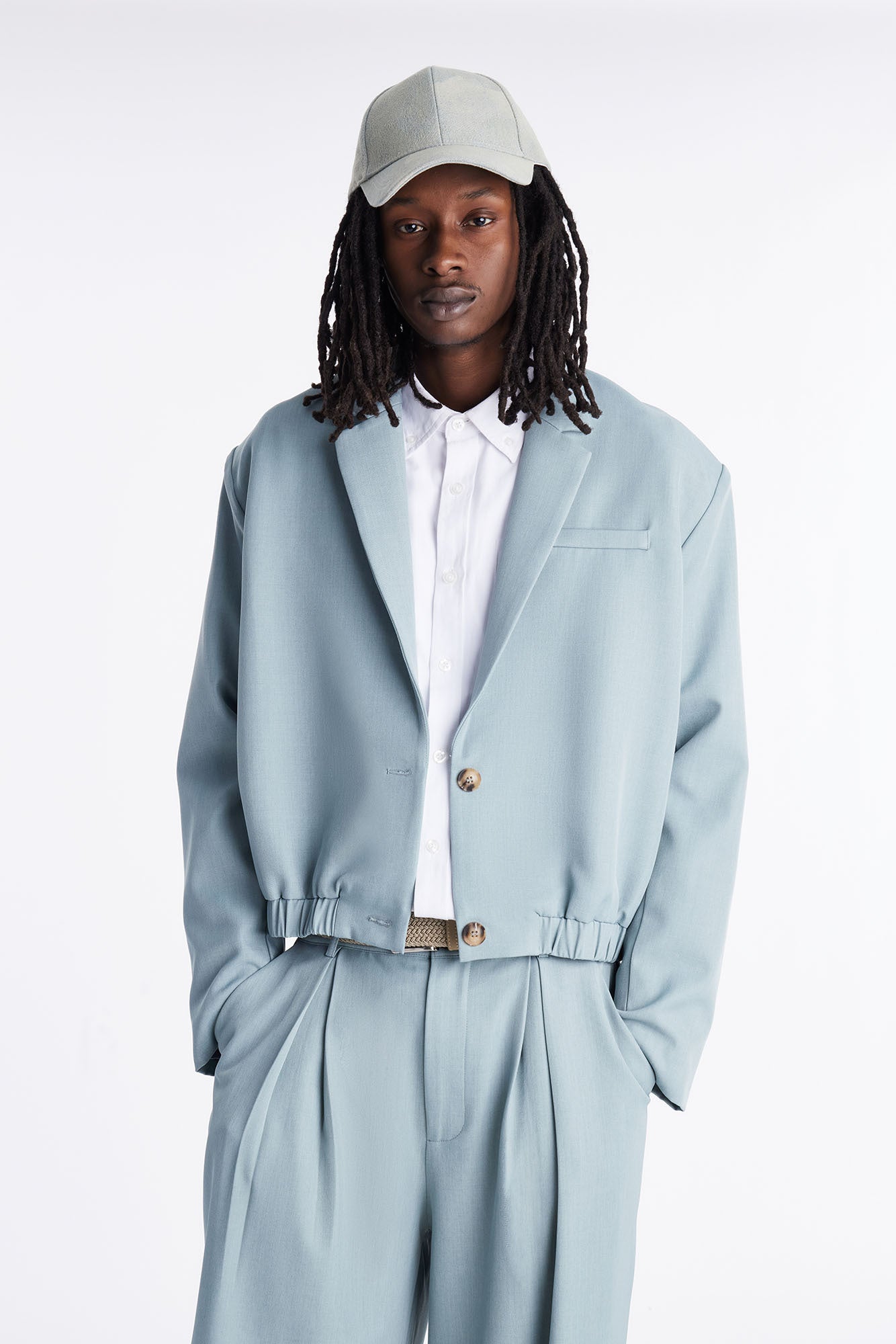 Cropped Strikeout Blazer Bomber Jacket - Blue