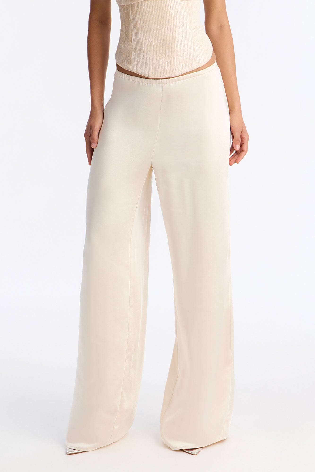 Luxurious Living Pull On Satin Wide Leg Pant 33″ - Cream