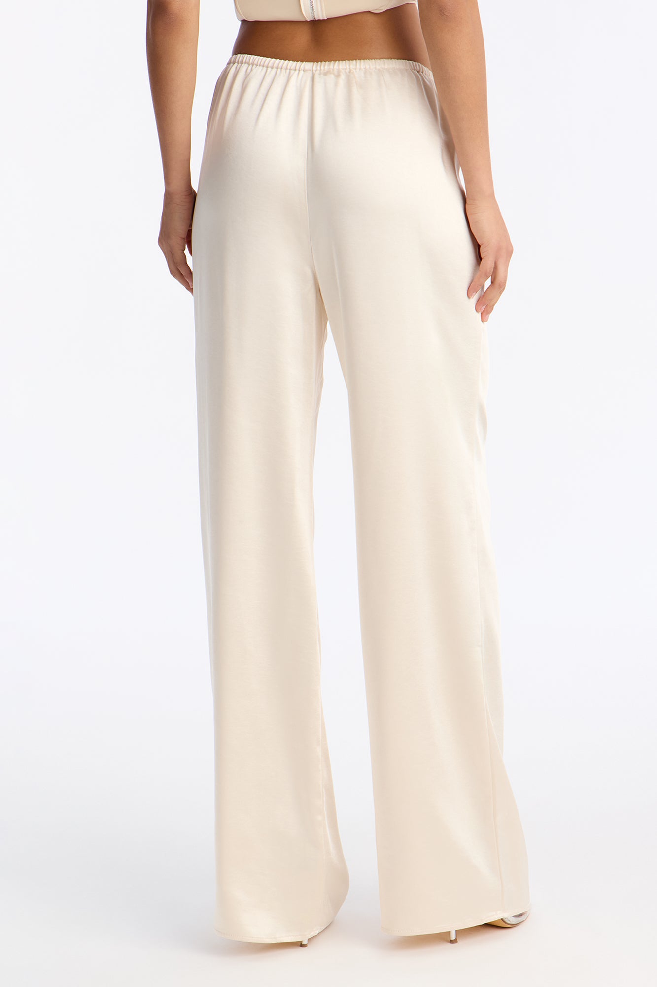 Luxurious Living Pull On Satin Wide Leg Pant 33″ - Cream