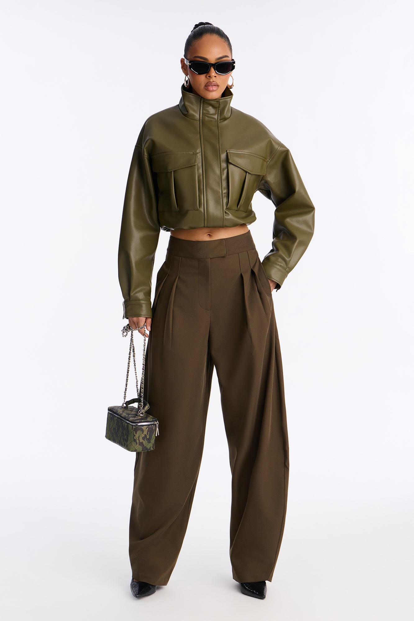 Long Lasting High Waisted Barrel Leg Trouser Pant 32″ - Olive