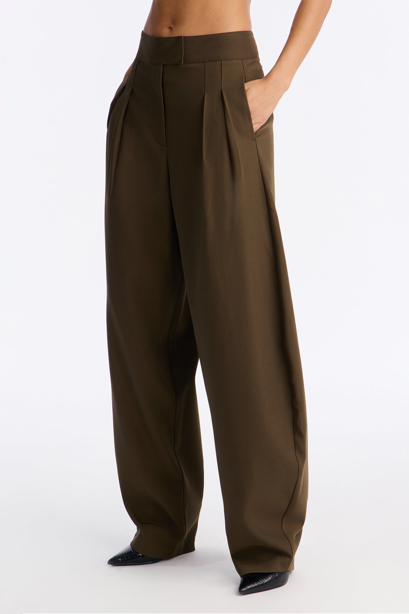 Long Lasting High Waisted Barrel Leg Trouser Pant 32″ - Olive