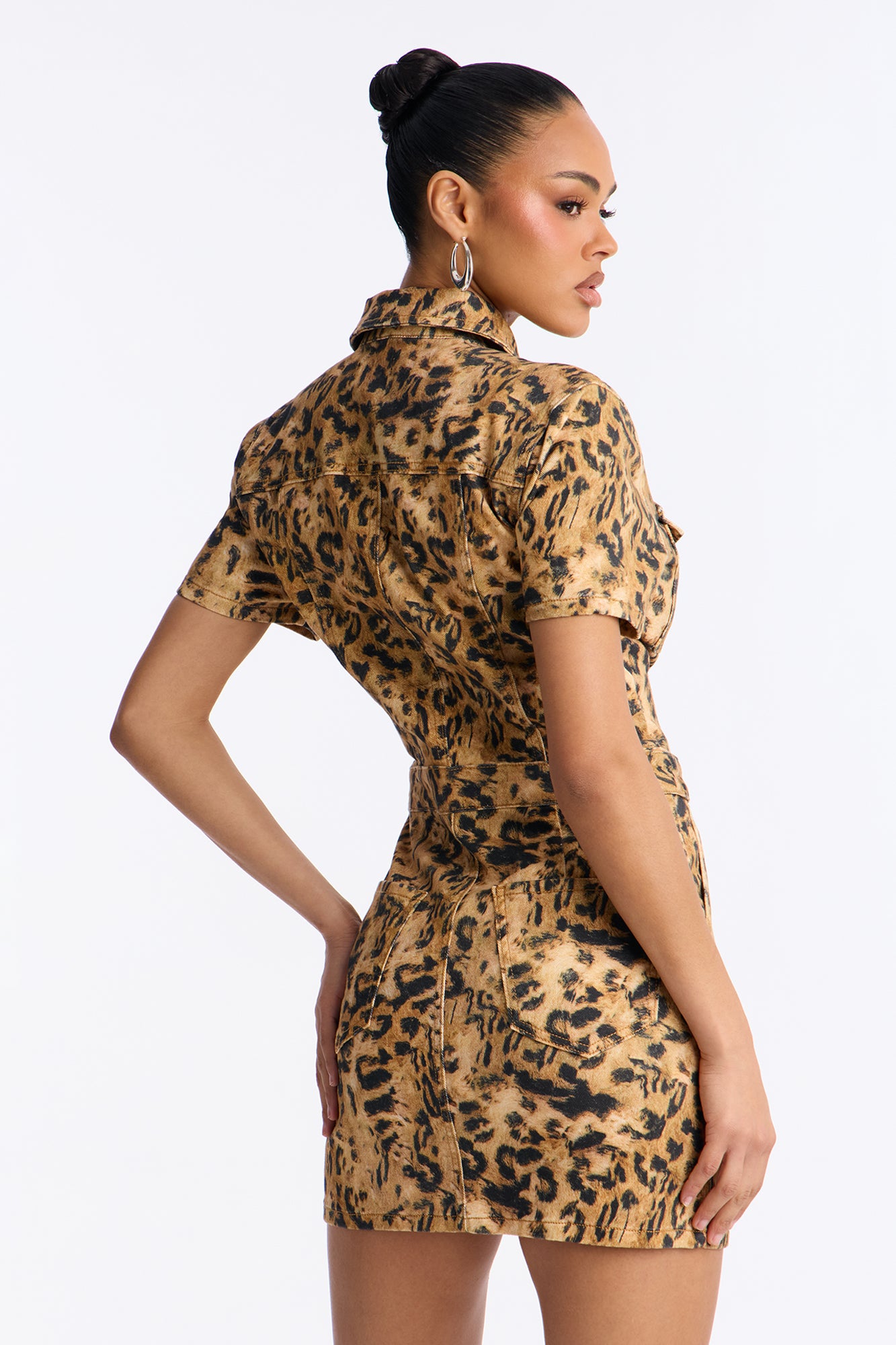 Mabel Leopard Denim Mini Dress - Leopard