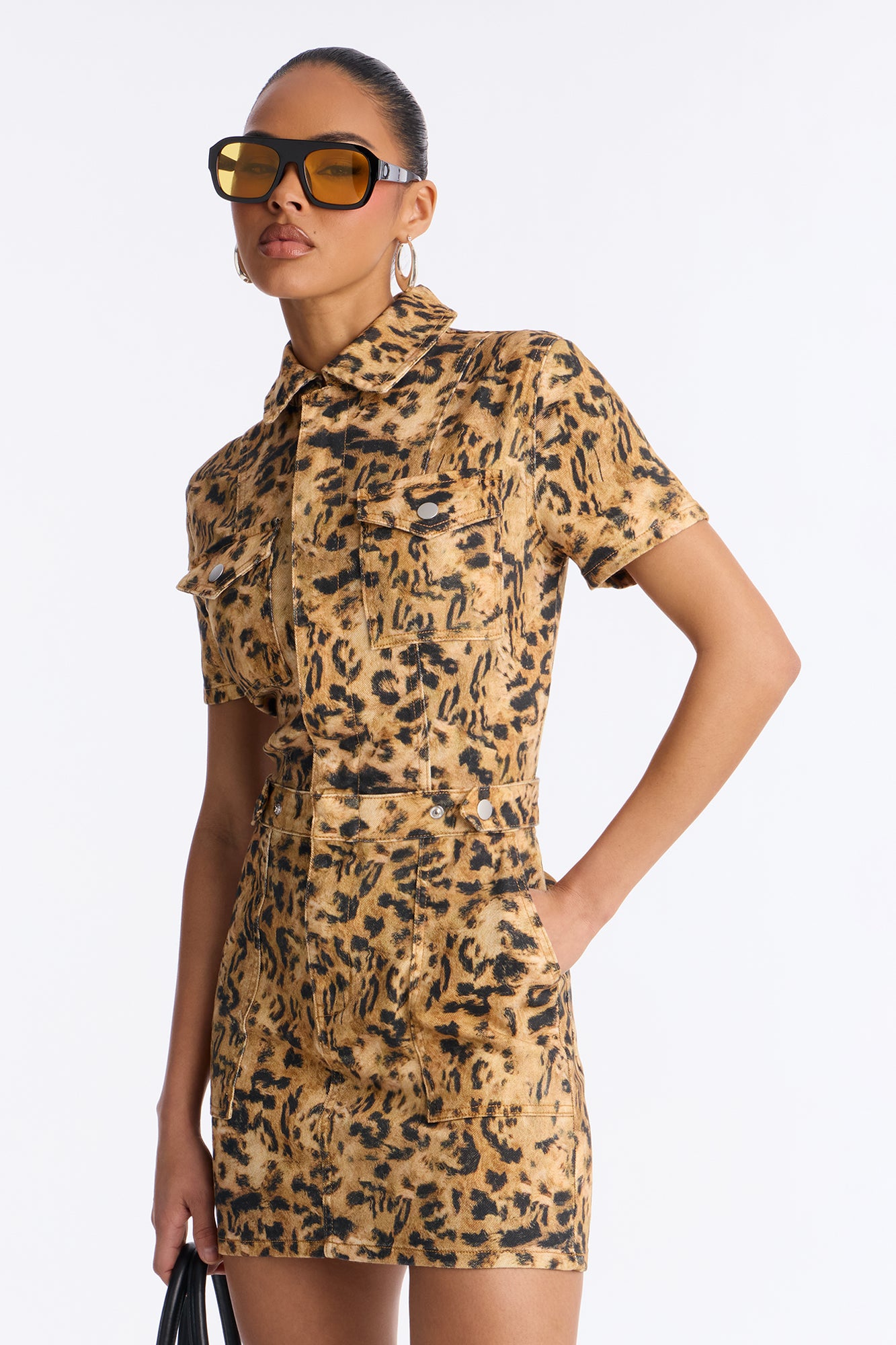 Mabel Leopard Denim Mini Dress - Leopard