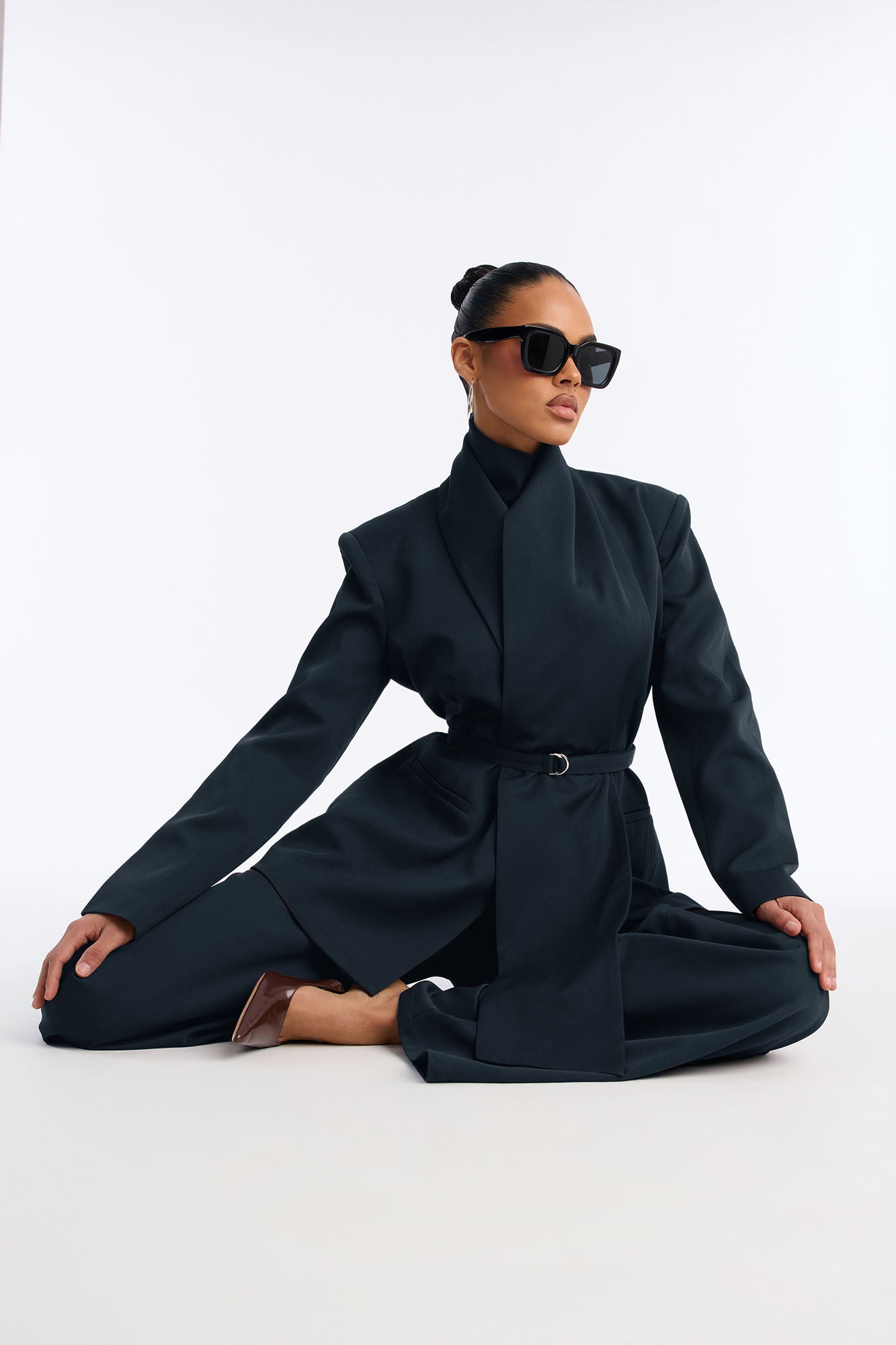 Not Your Secretary Scarf Belted Blazer - Black