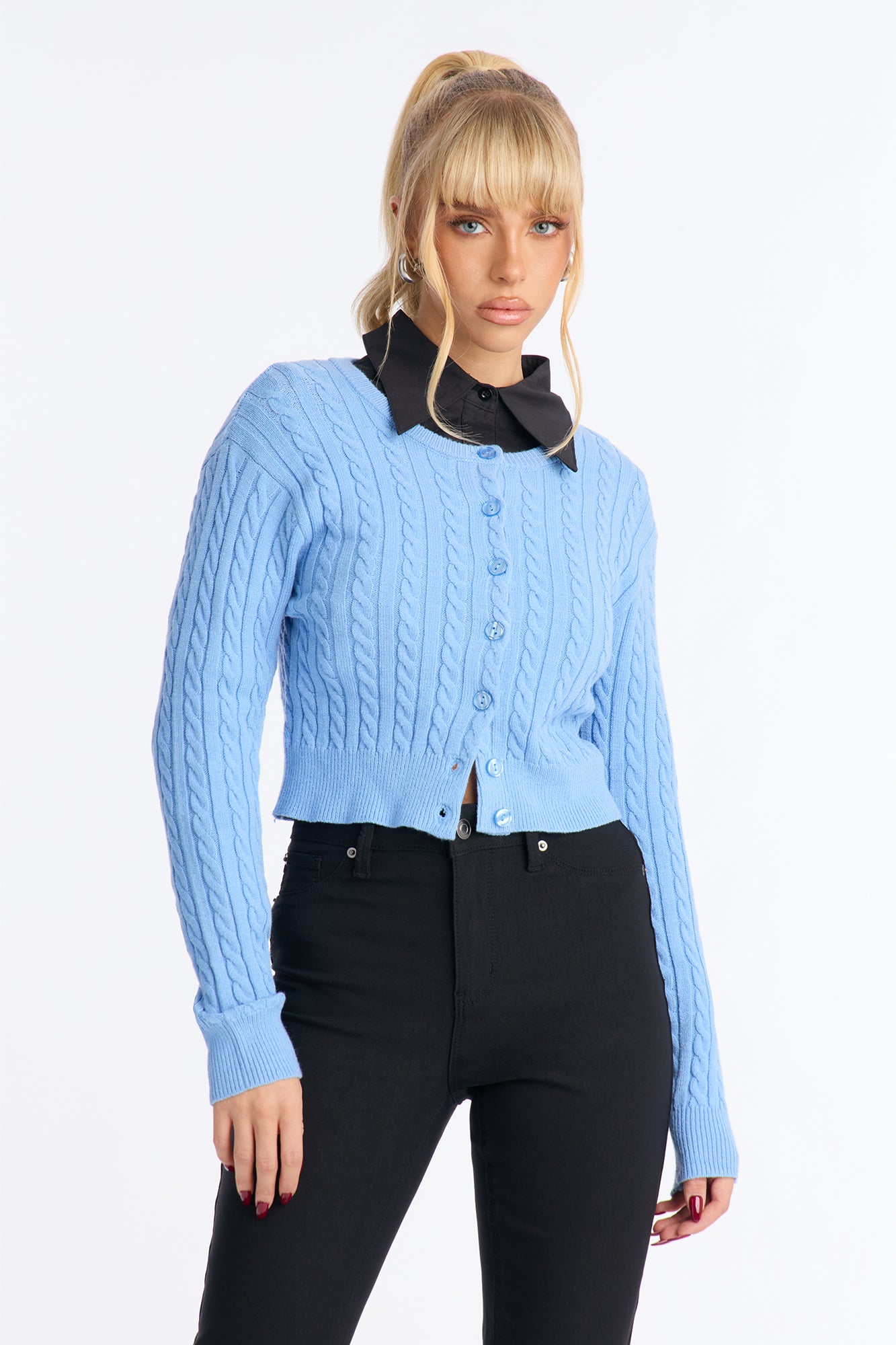 Elowen Cable Knit Cardigan - Blue