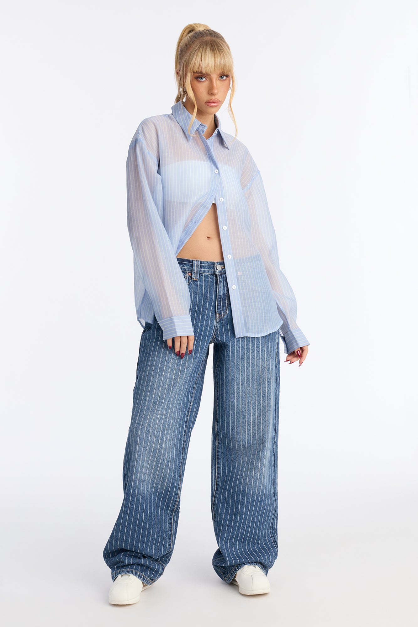 Legendary Striped Straight Leg Jeans - Medium Wash