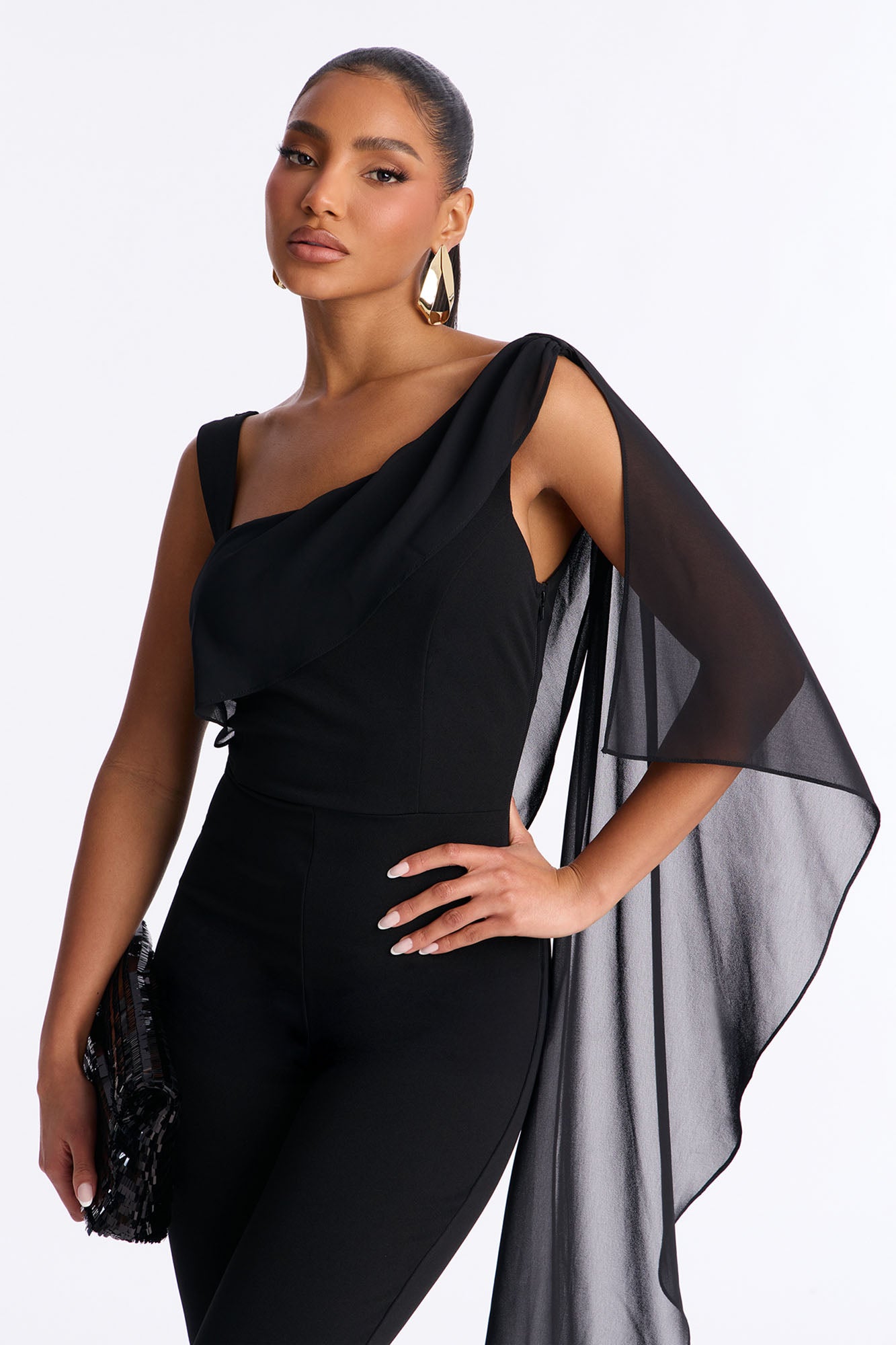 Samyrah Draped Flare Leg Jumpsuit - Black
