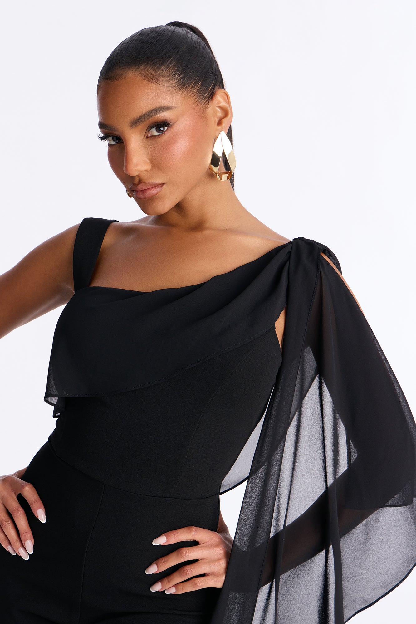 Samyrah Draped Flare Leg Jumpsuit - Black