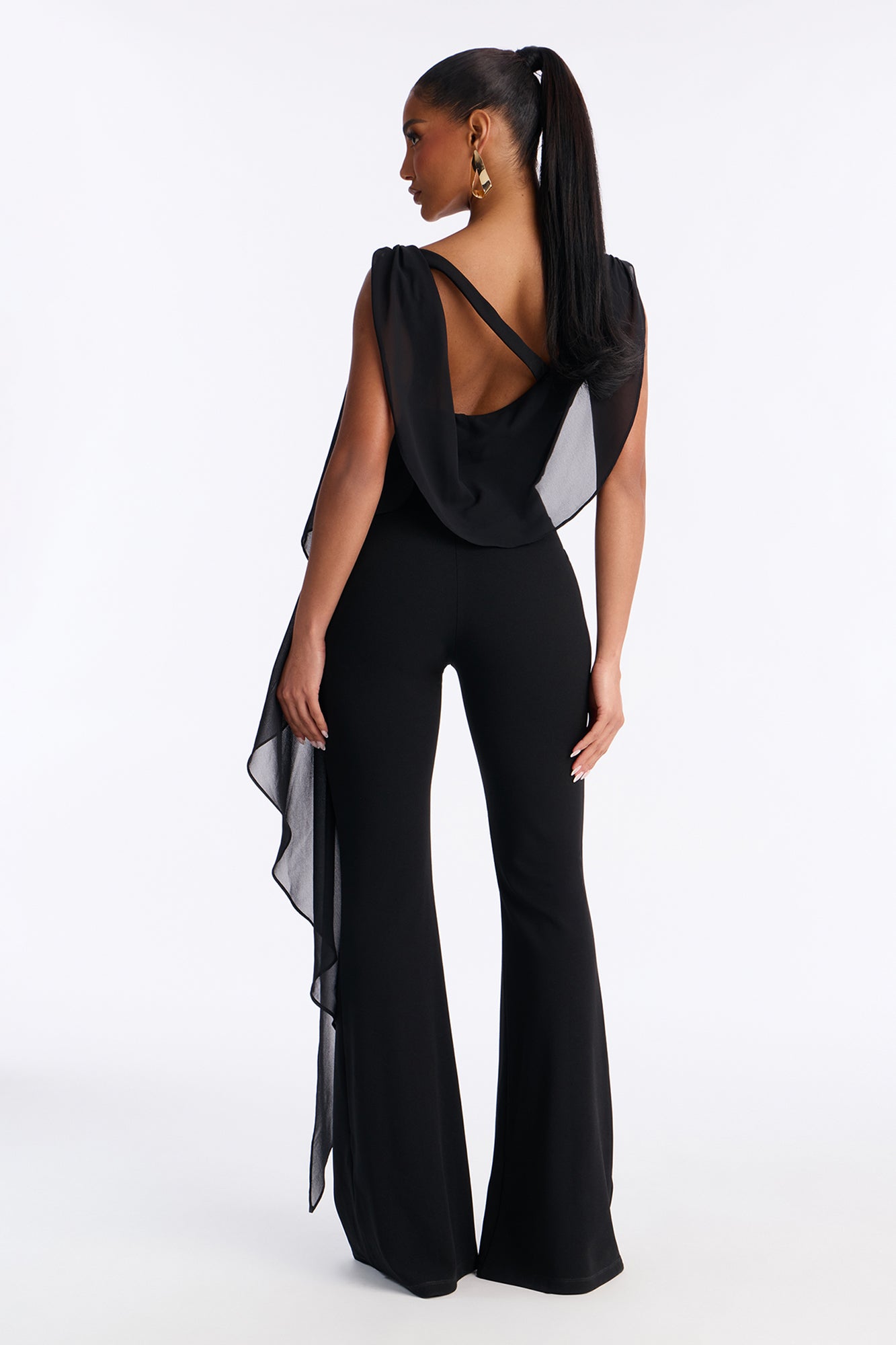 Samyrah Draped Flare Leg Jumpsuit - Black