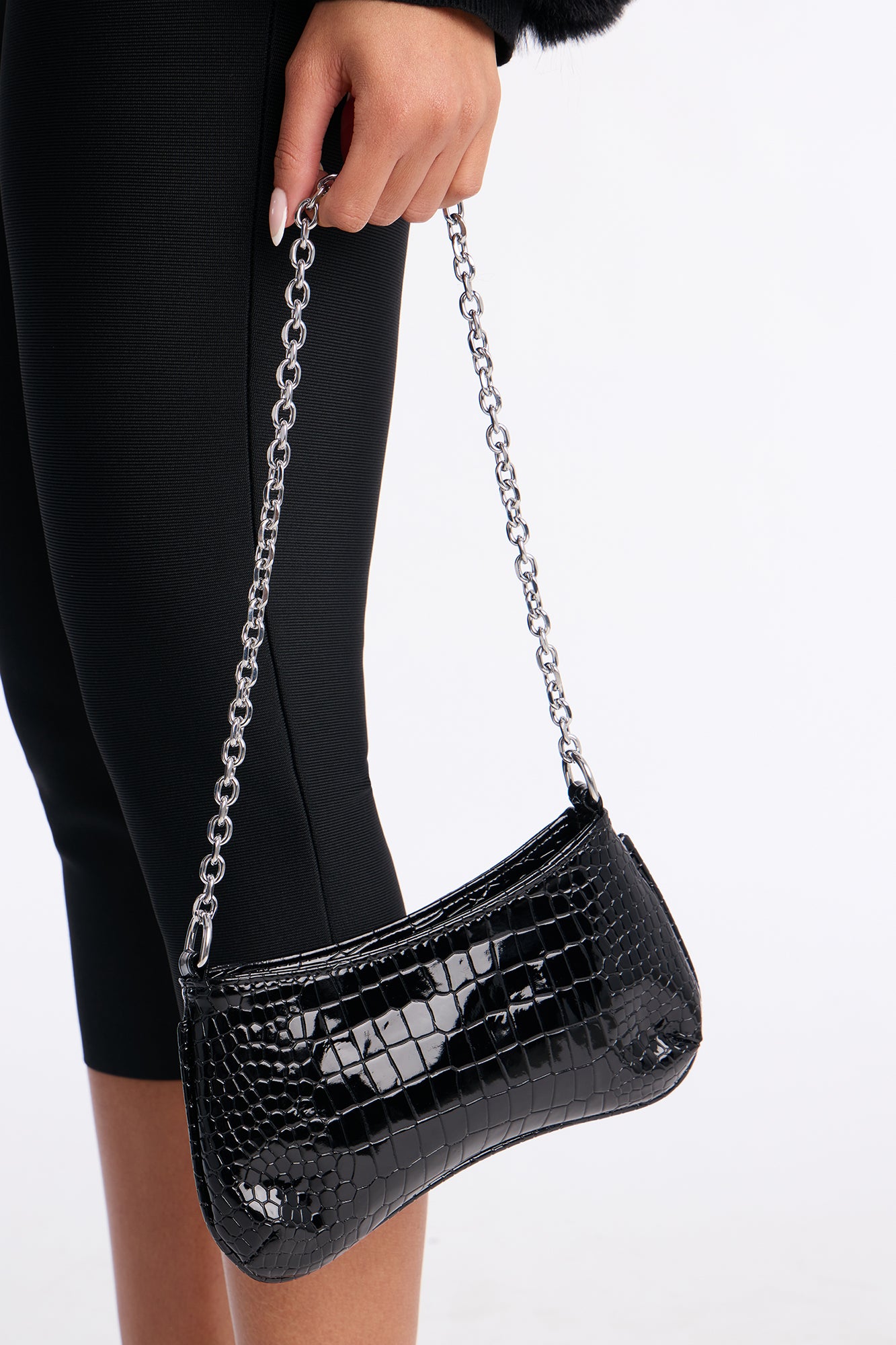 Reptile Runway Embossed Croc Handbag - Black
