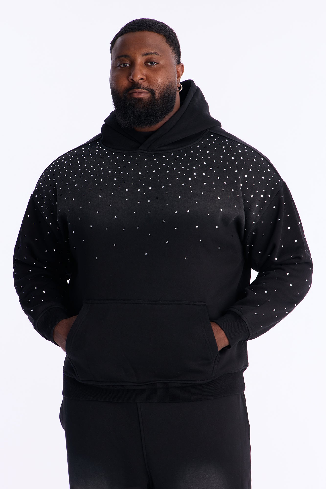 Run Them Rhinestones Oversized Hoodie - Black