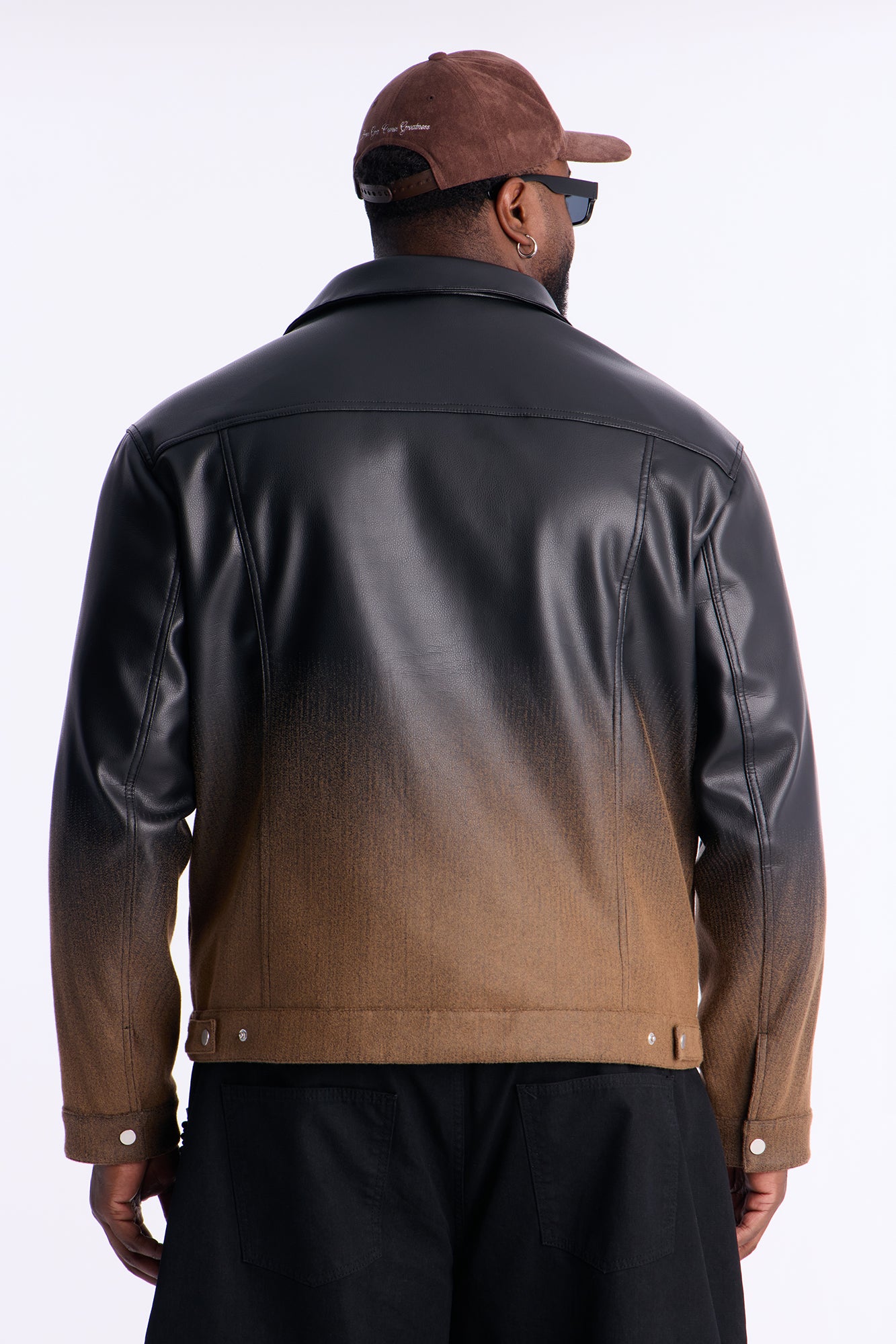 Ombre Faux Leather Trucker Jacket - Brown/combo