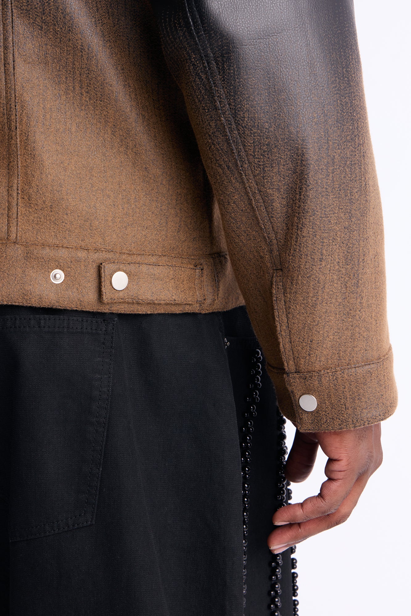 Ombre Faux Leather Trucker Jacket - Brown/combo