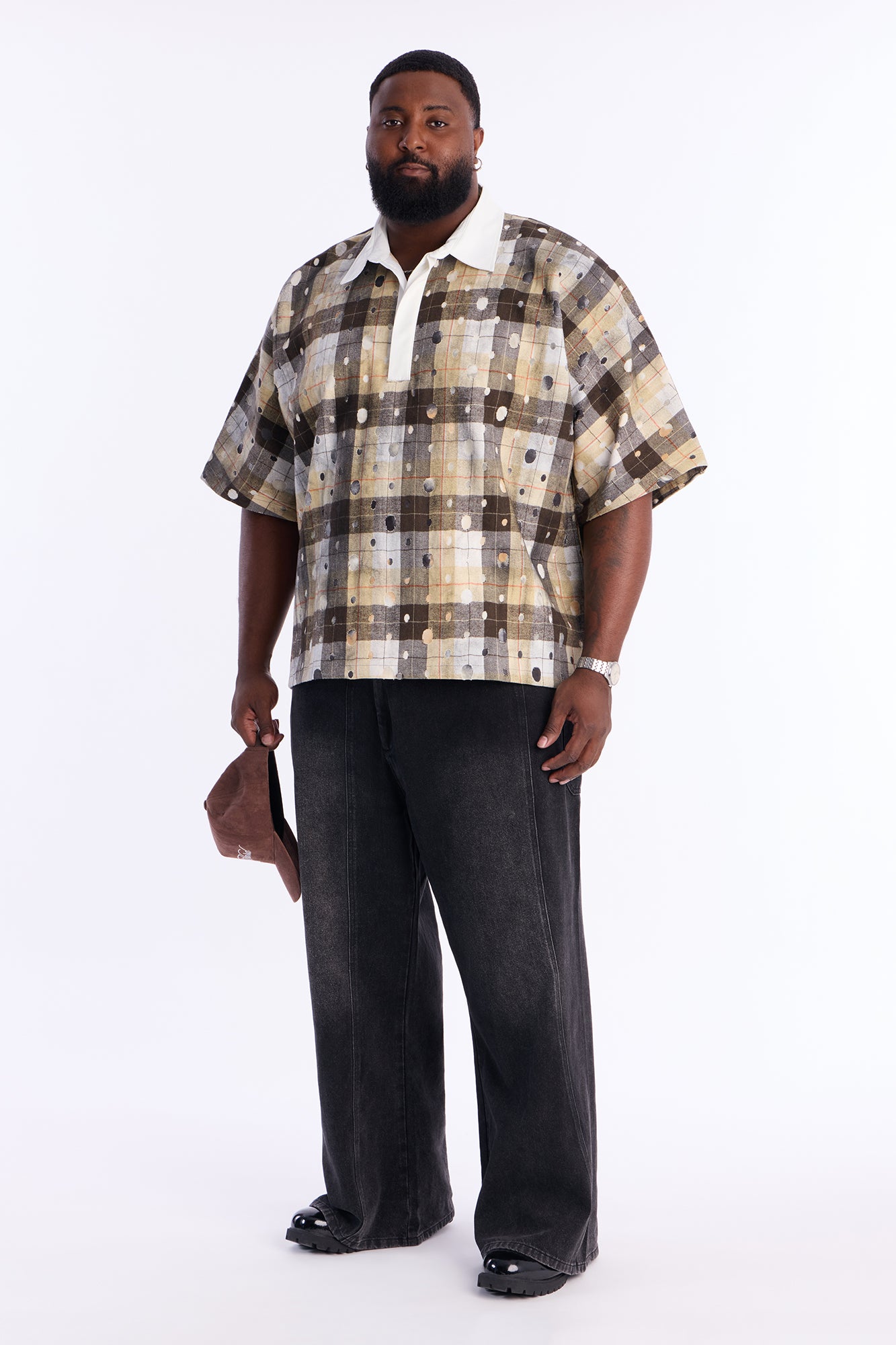 Oversized Ripped Intentions Polo Shirt - Brown