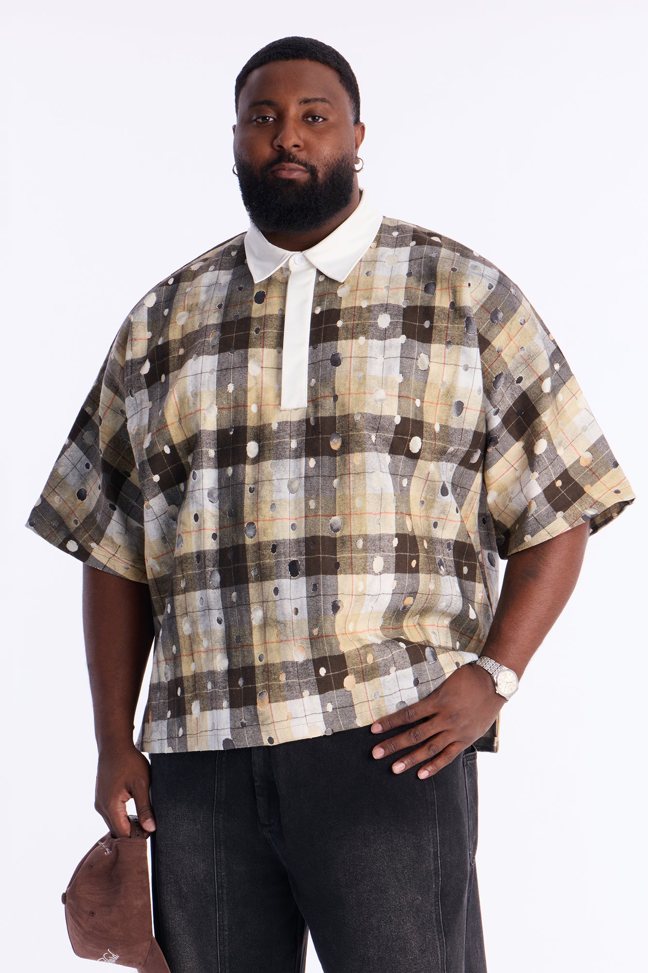 Oversized Ripped Intentions Polo Shirt - Brown