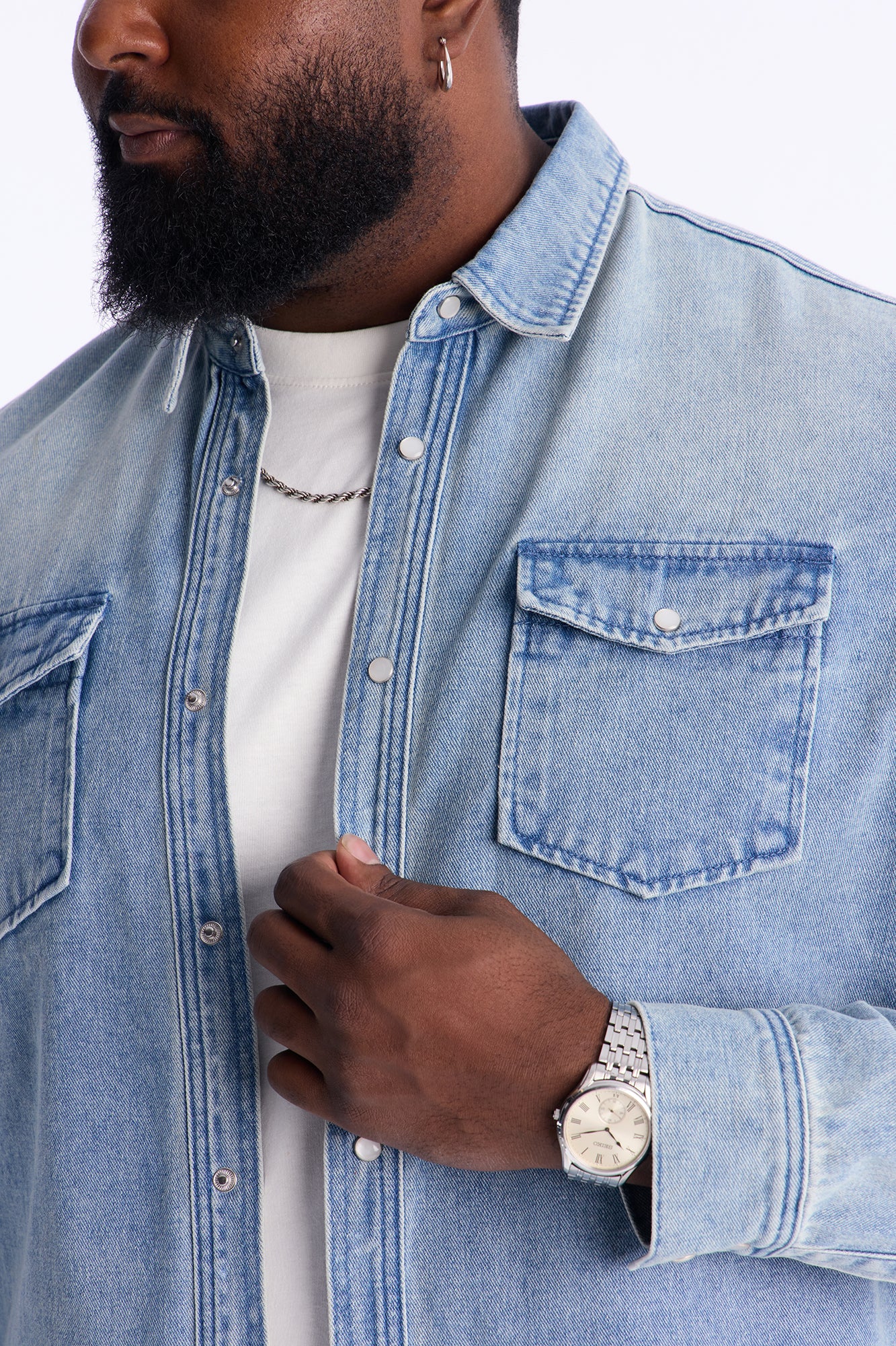 Rodeo Denim Button Up Shirt - Light Blue Wash