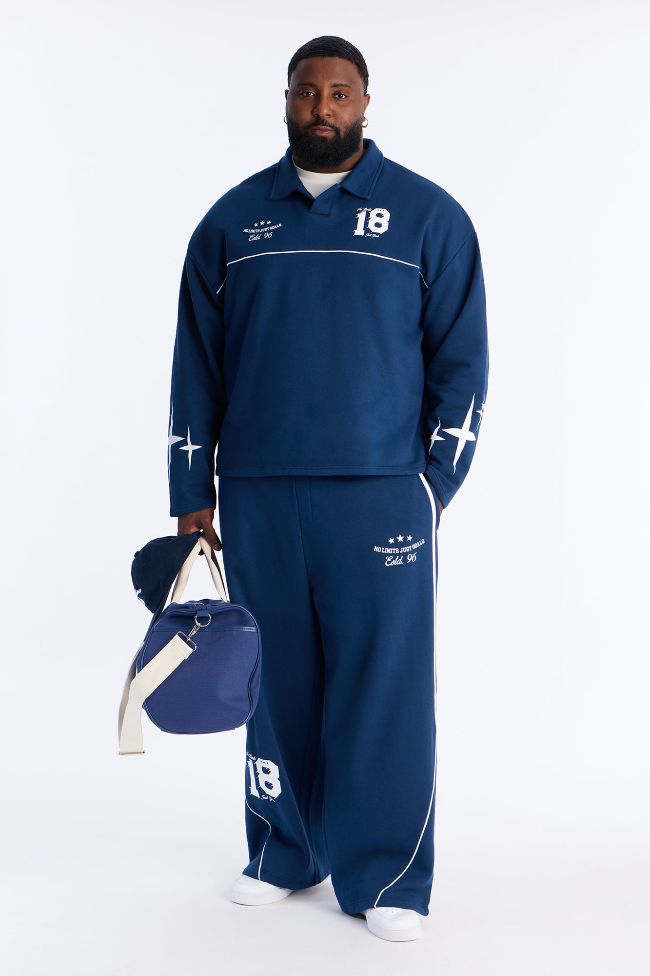 No Limits Long Sleeve Fleece Polo - Navy