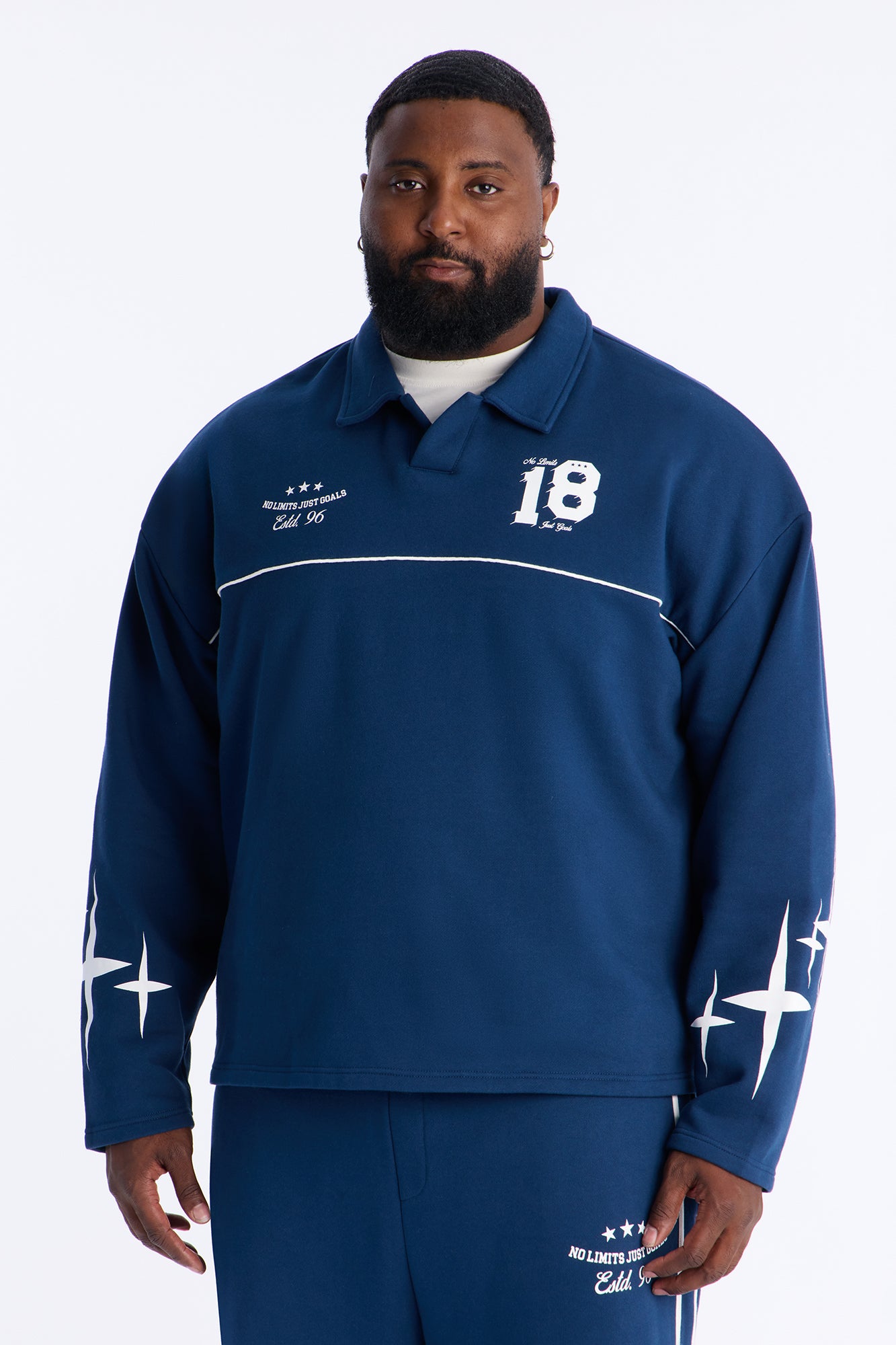 No Limits Long Sleeve Fleece Polo - Navy