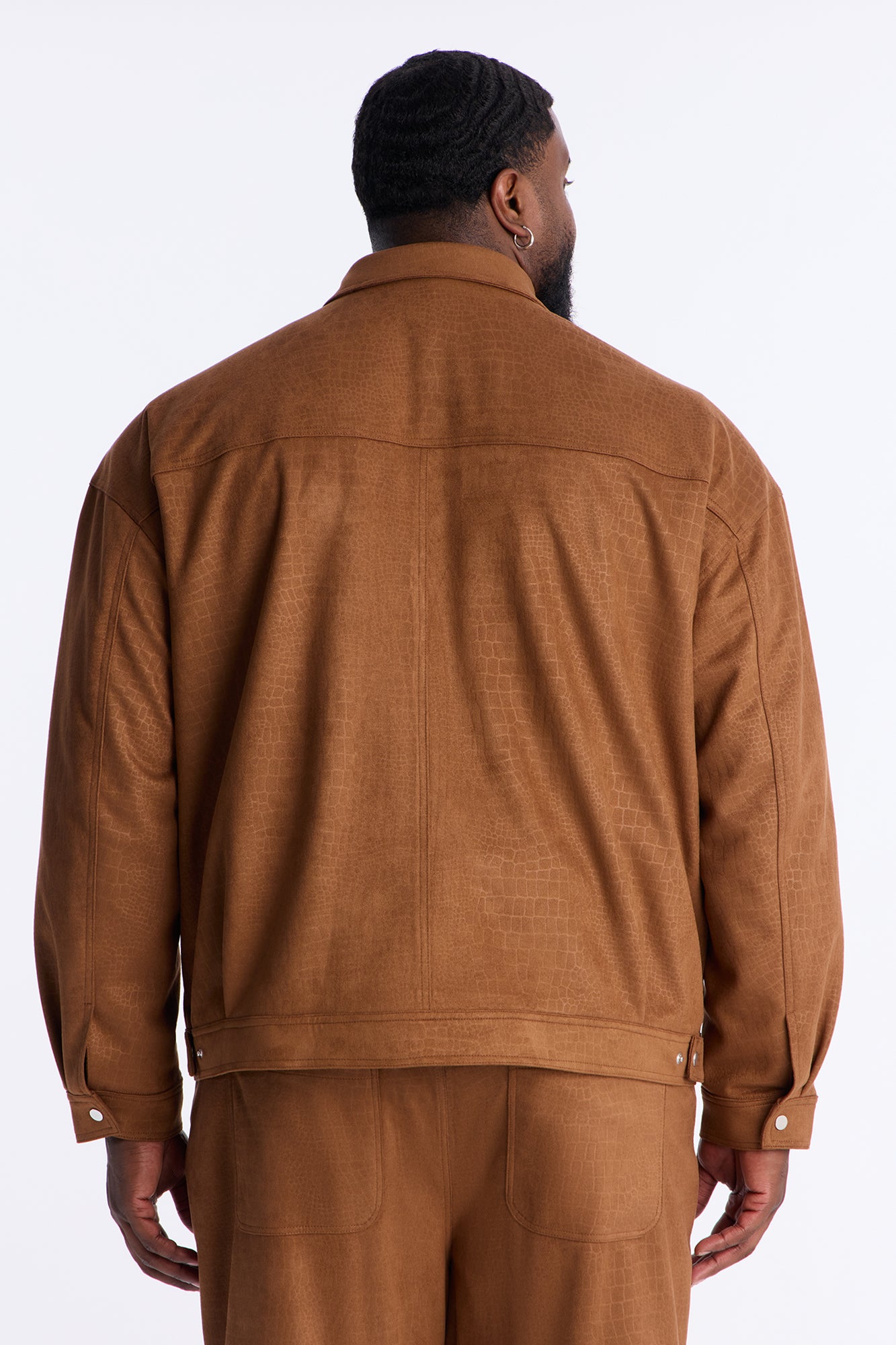 Matte Croc Faux Leather Jacket - Brown