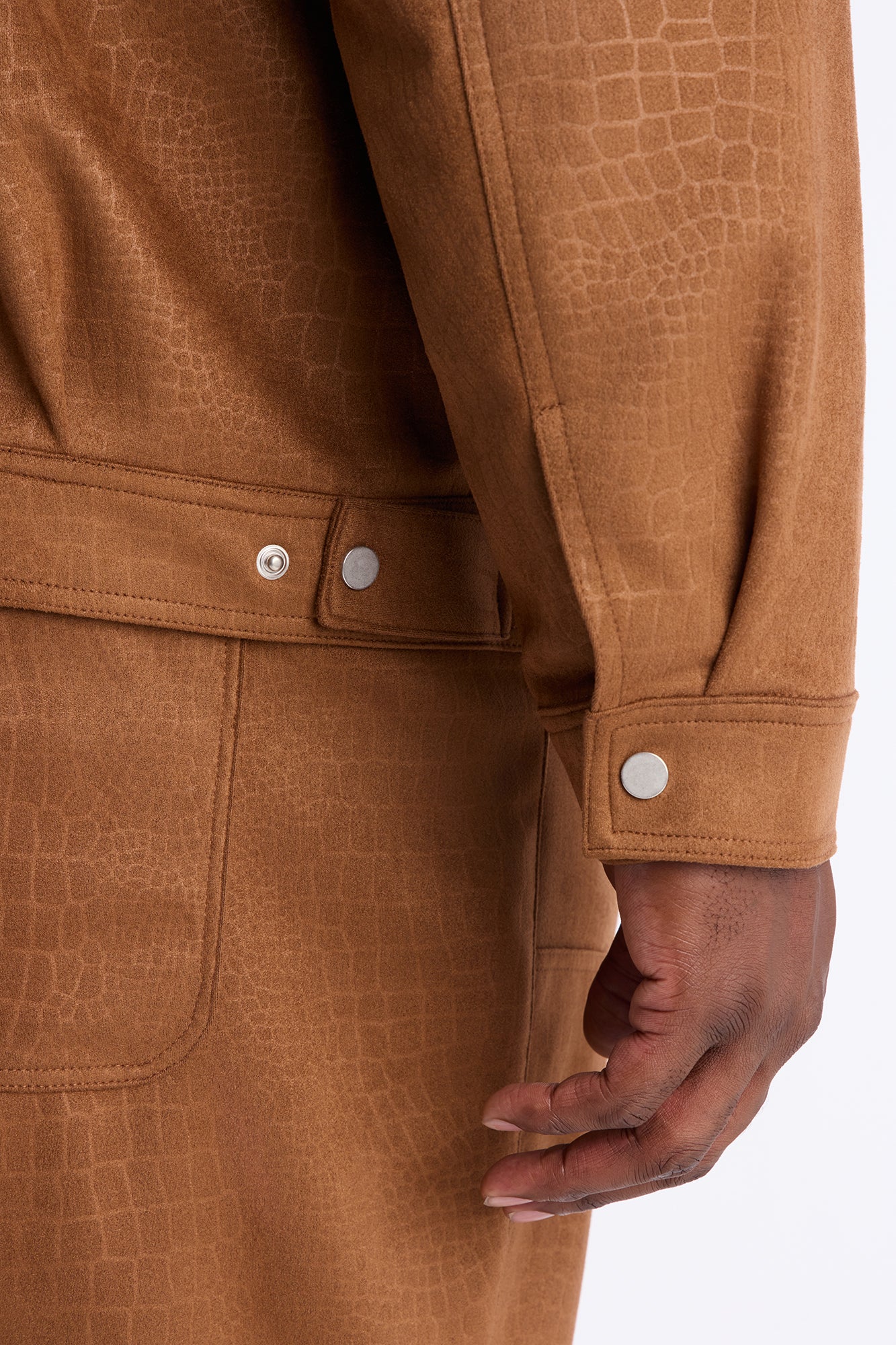 Matte Croc Faux Leather Jacket - Brown