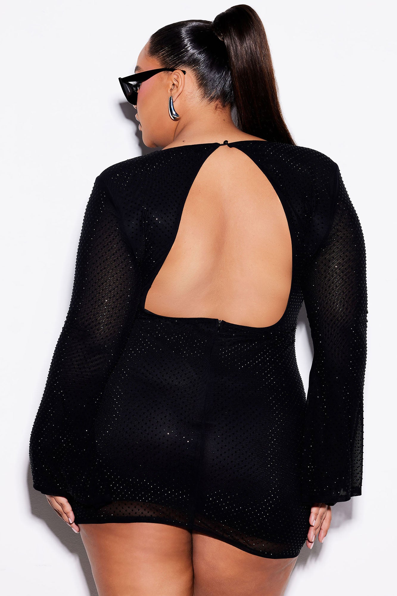 Sarah Rhinestone Mesh Mini Dress - Black