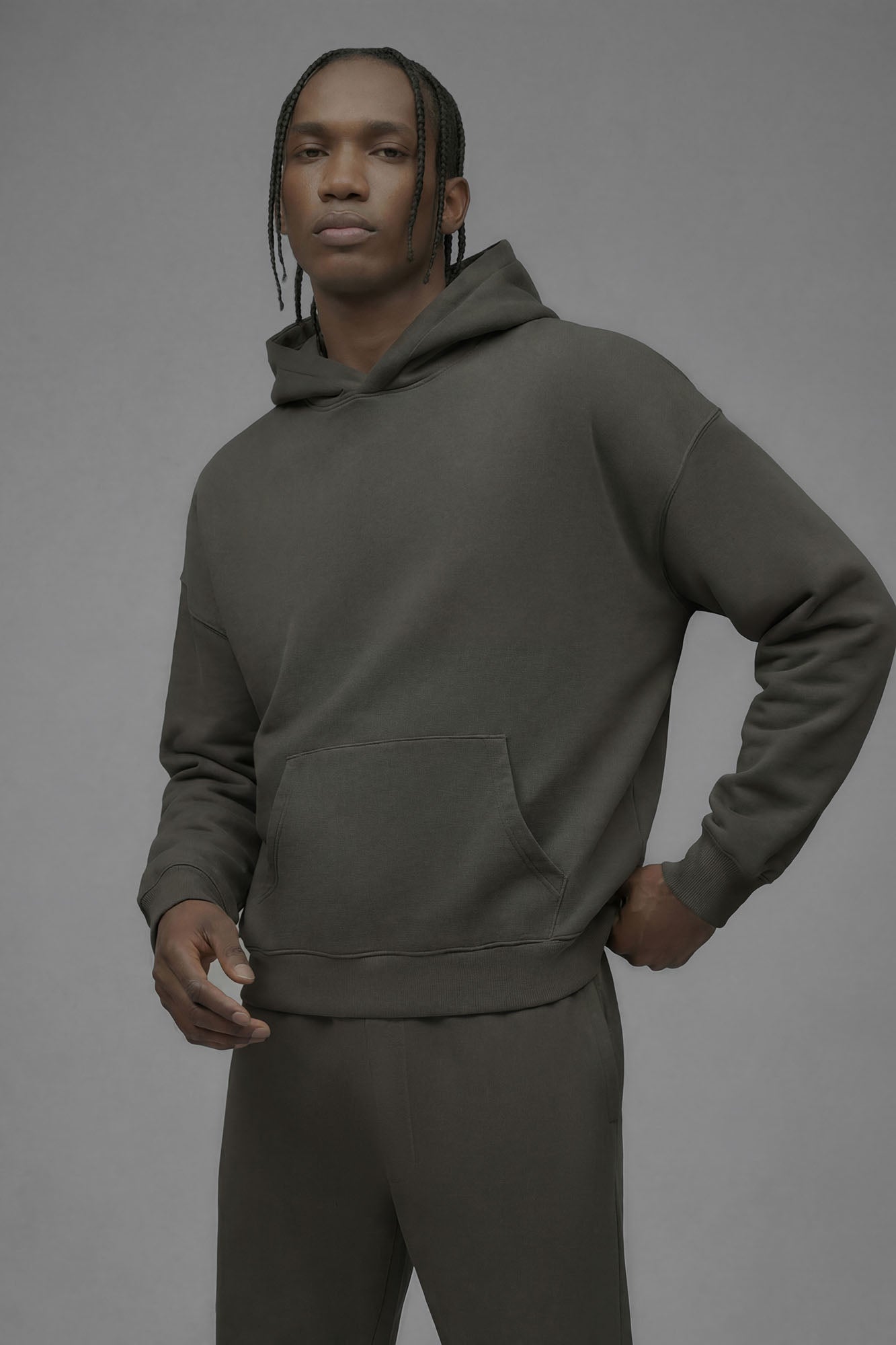 410 Oversized Cropped Hoodie - Moss Grey