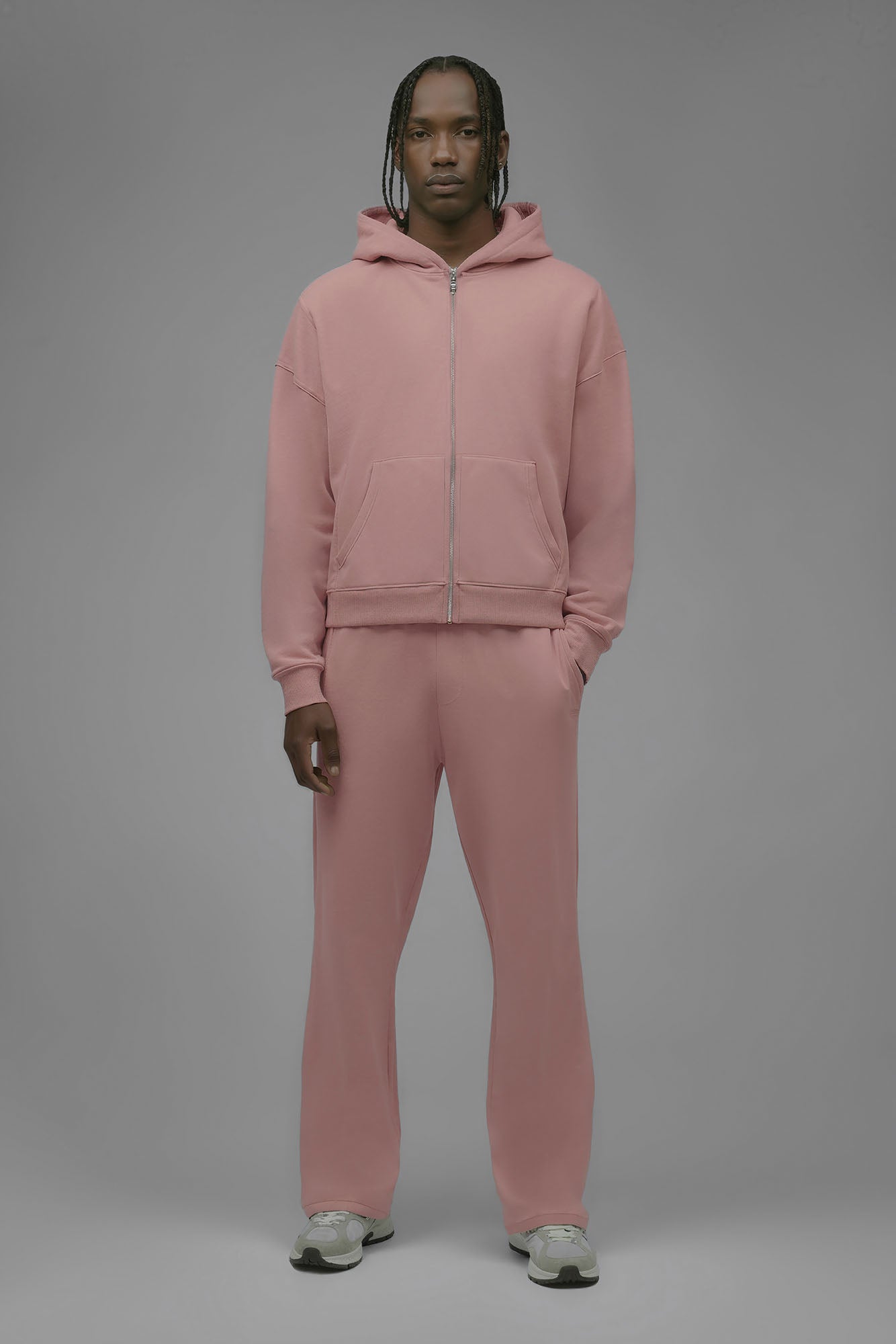 410 Oversized Cropped Zip Hoodie - Pink