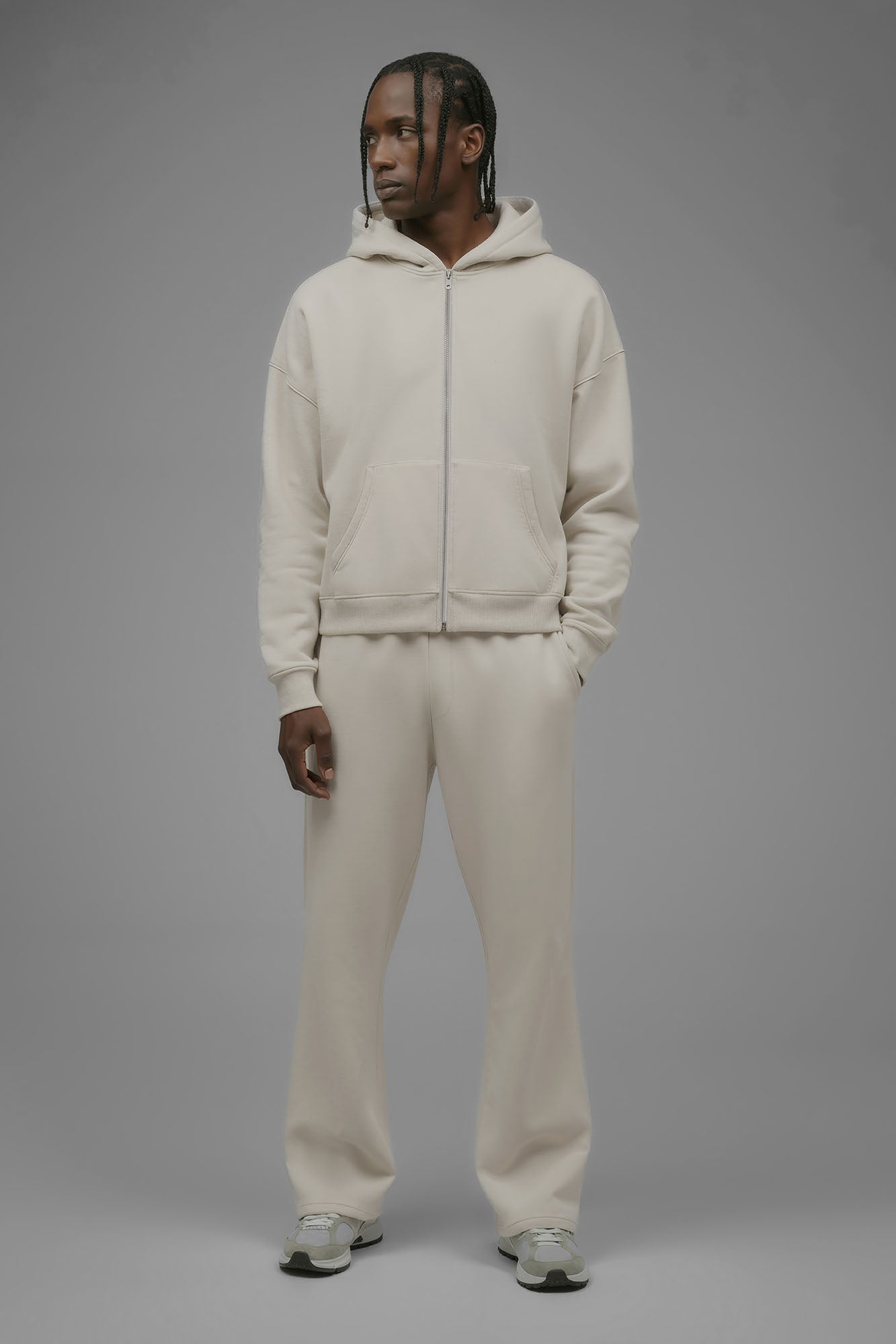 410 Oversized Cropped Zip Hoodie - Cream