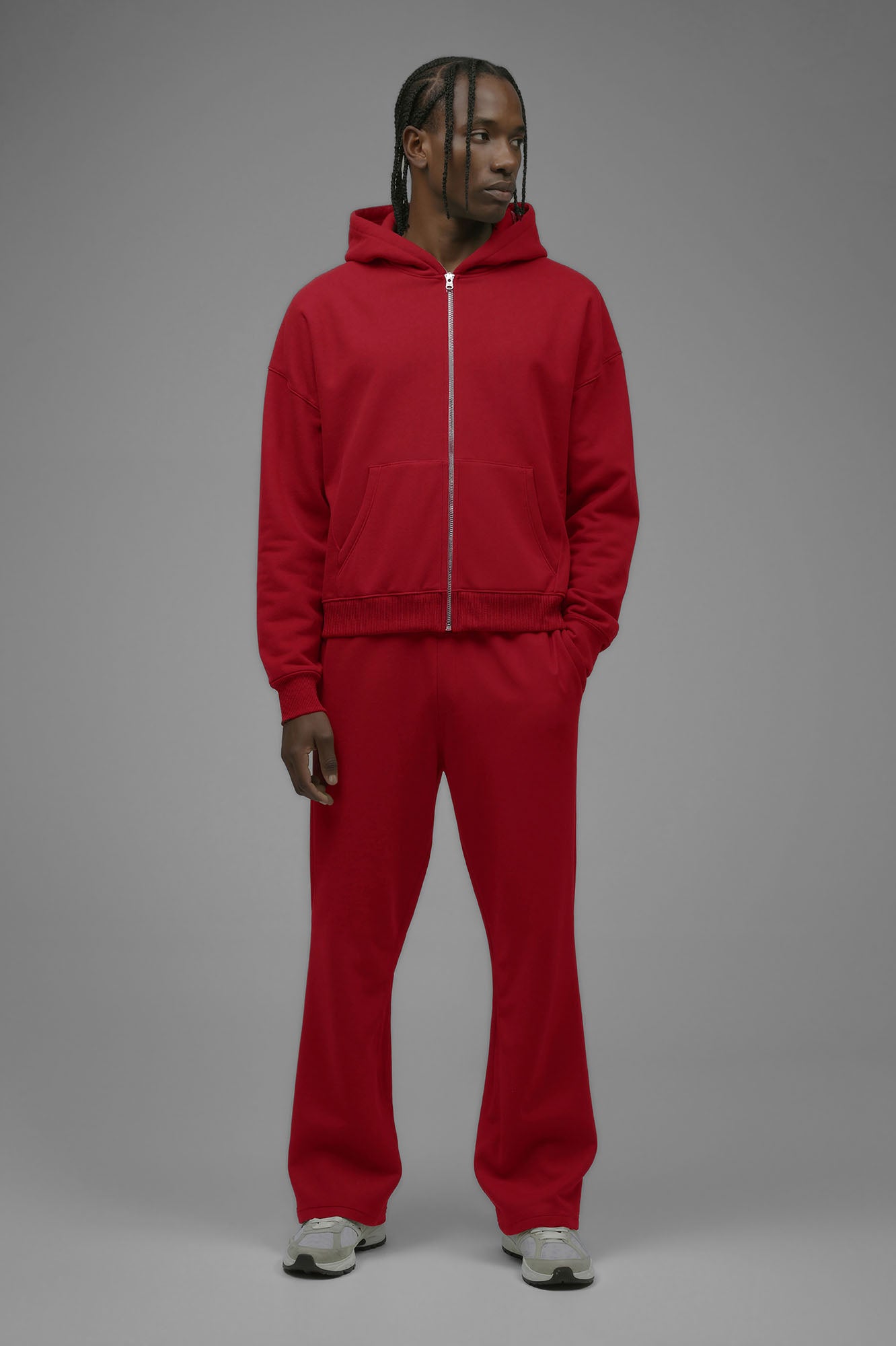 410 Oversized Cropped Zip Hoodie - Red