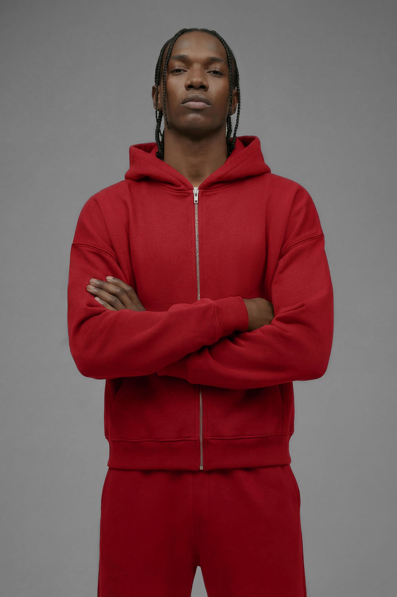 410 Oversized Cropped Zip Hoodie - Red