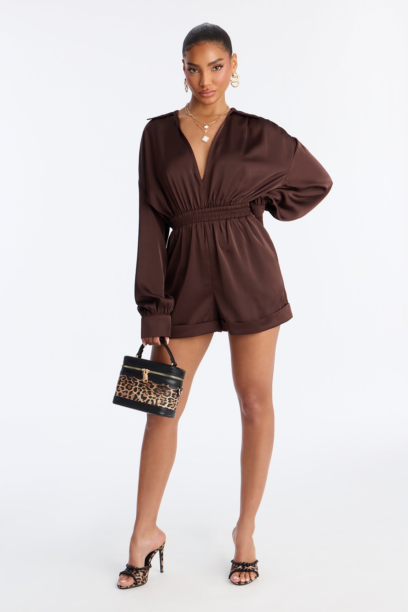 Sorayah Satin Romper - Chocolate