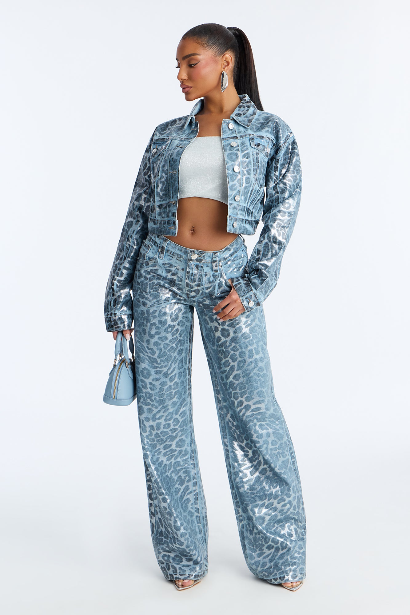 Cosmic Spots Cuffed Wide Leg Jeans - Light Wash