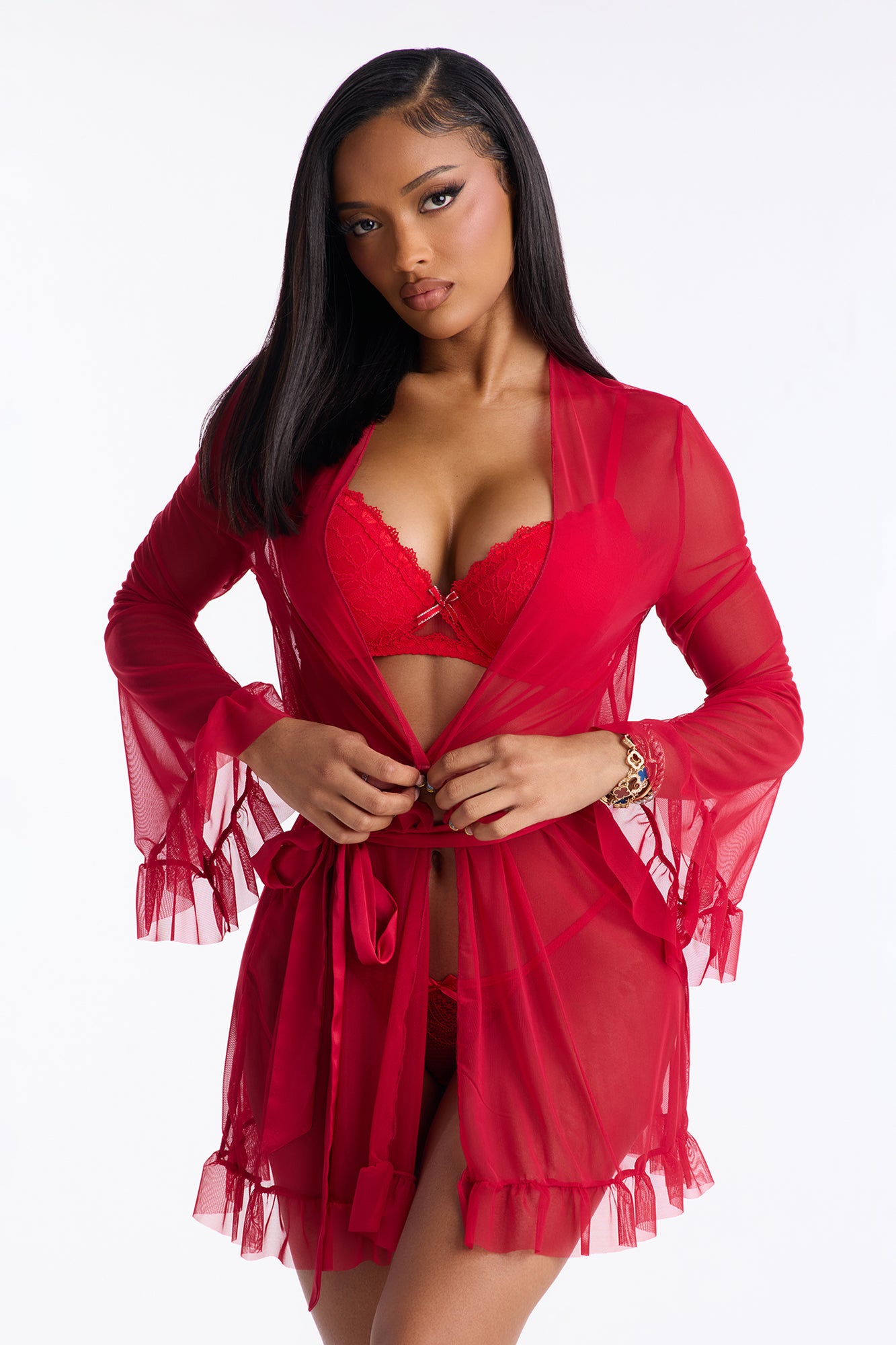 Bound For Love Mesh Robe - Red