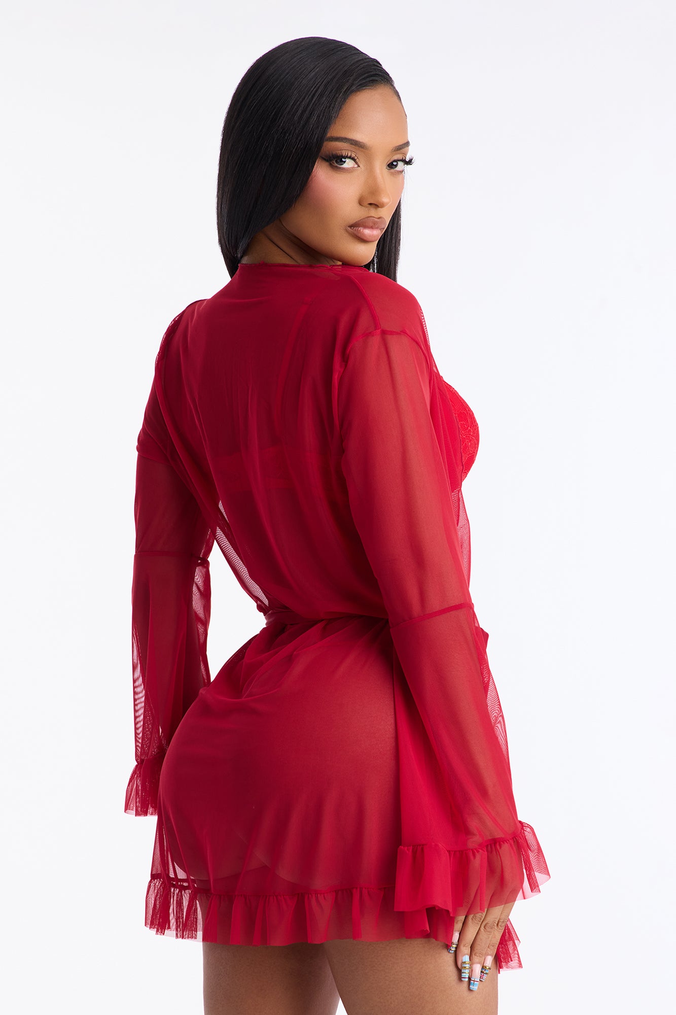 Bound For Love Mesh Robe - Red