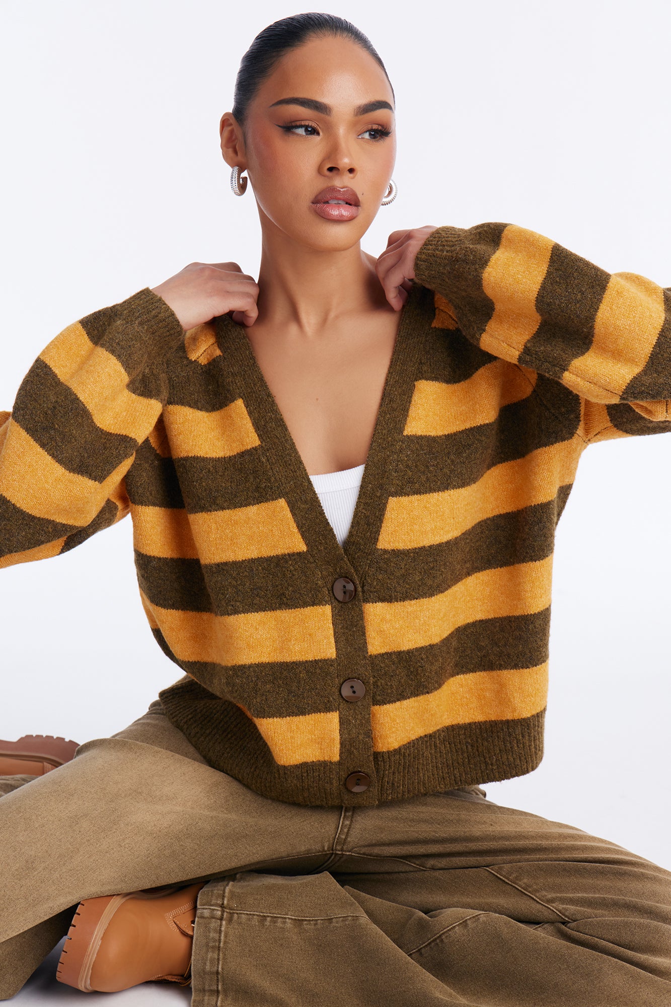 Sweet Addiction Striped Cardigan - Orange/combo
