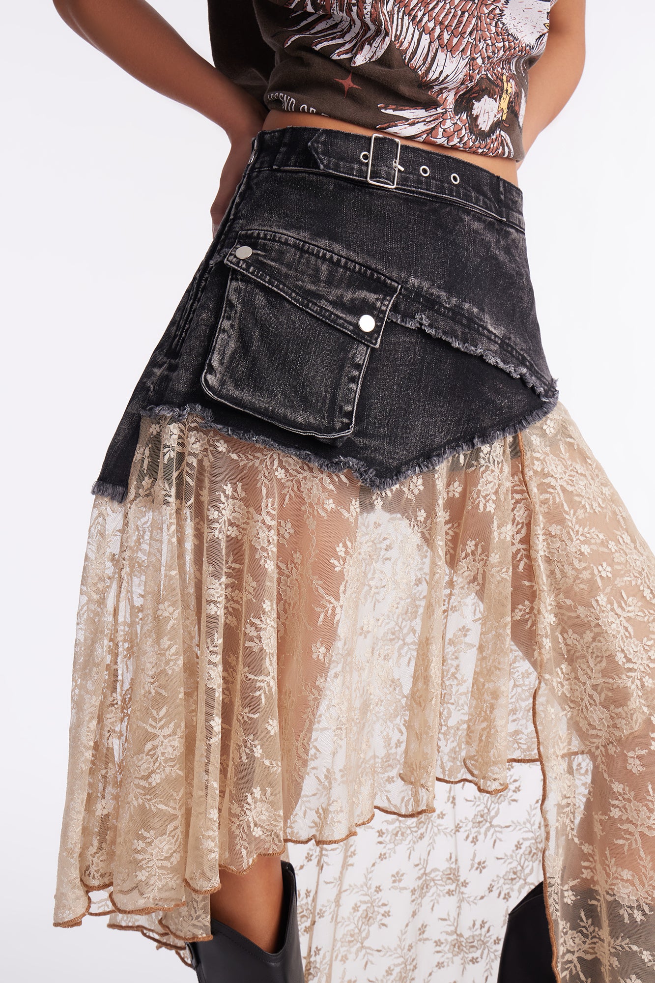 Grunge Mood Asymmetrical Mini Skirt - Black/combo