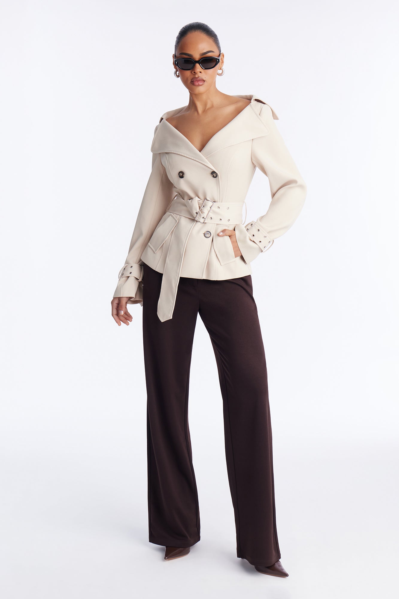 Georgina Off Shoulder Trench Coat - Khaki