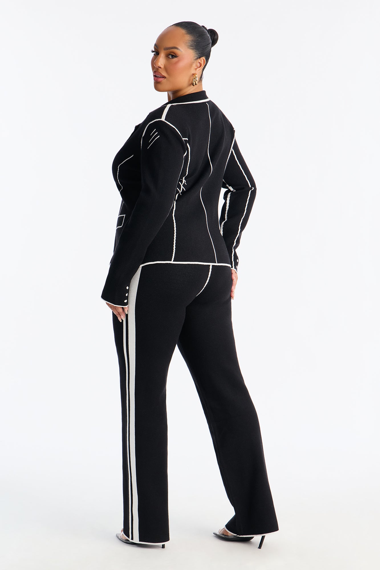 Sleek Comfort Sweater Blazer Pant Set - Black