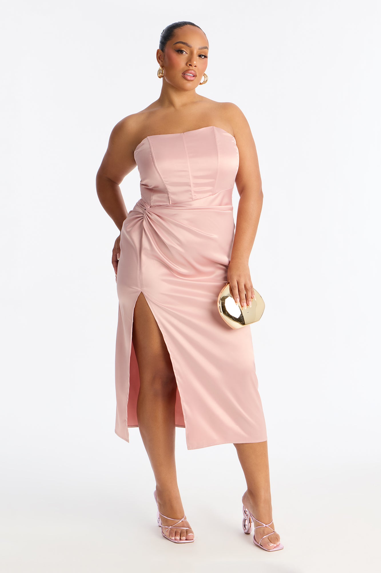 Avalon Corset Satin Midi Dress - Mauve