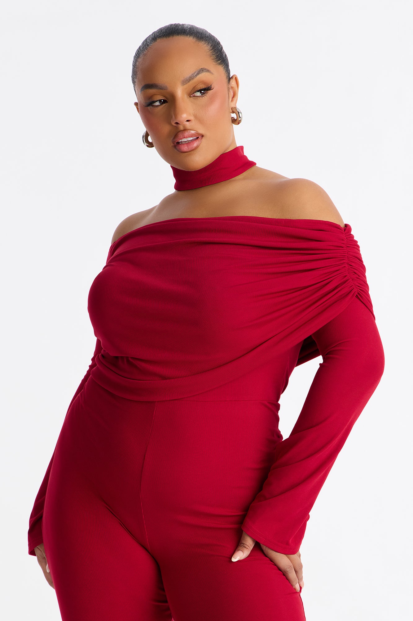 Kendall Choker Flare Leg Jumpsuit - DarkRed