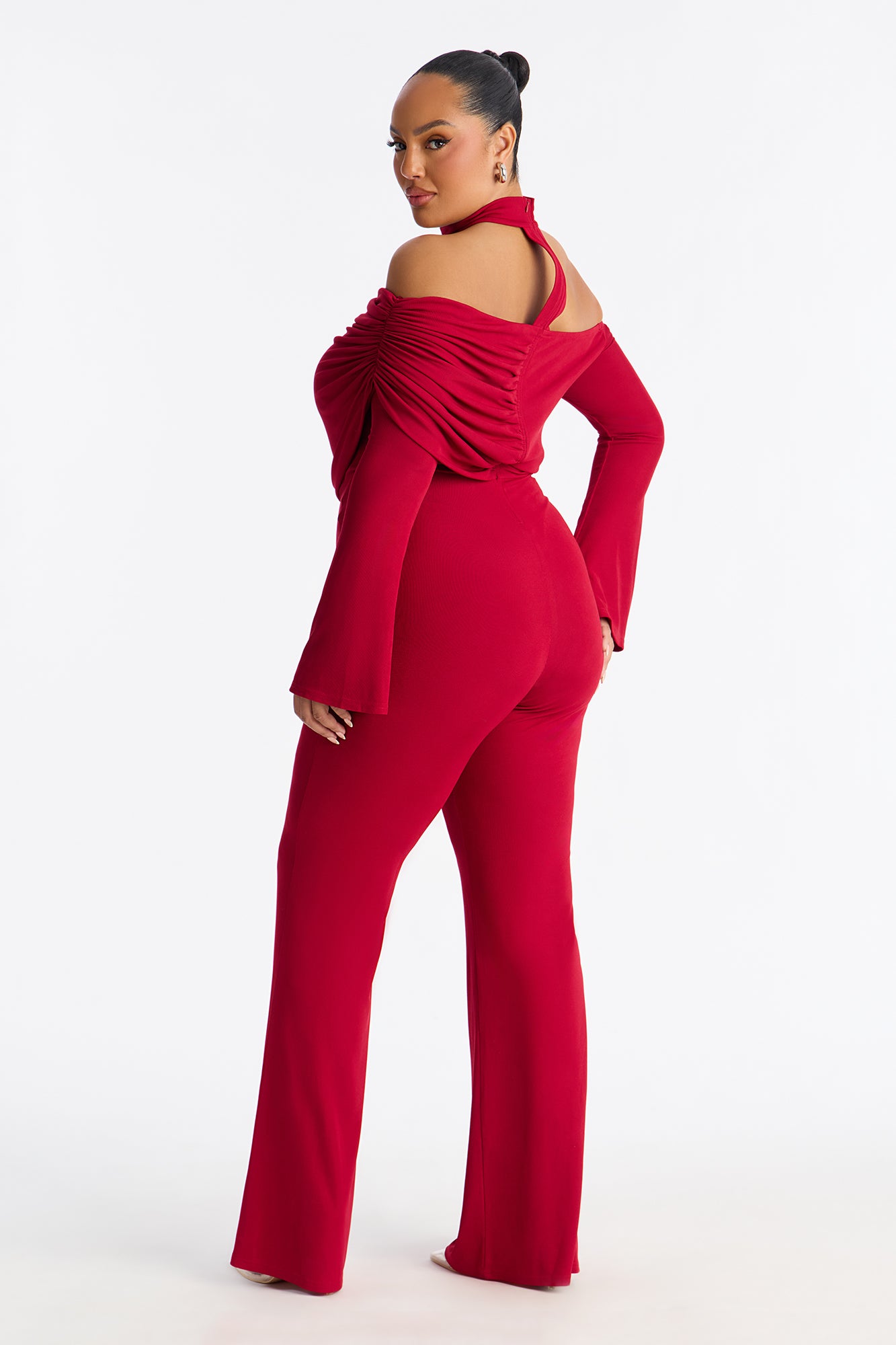 Kendall Choker Flare Leg Jumpsuit - DarkRed